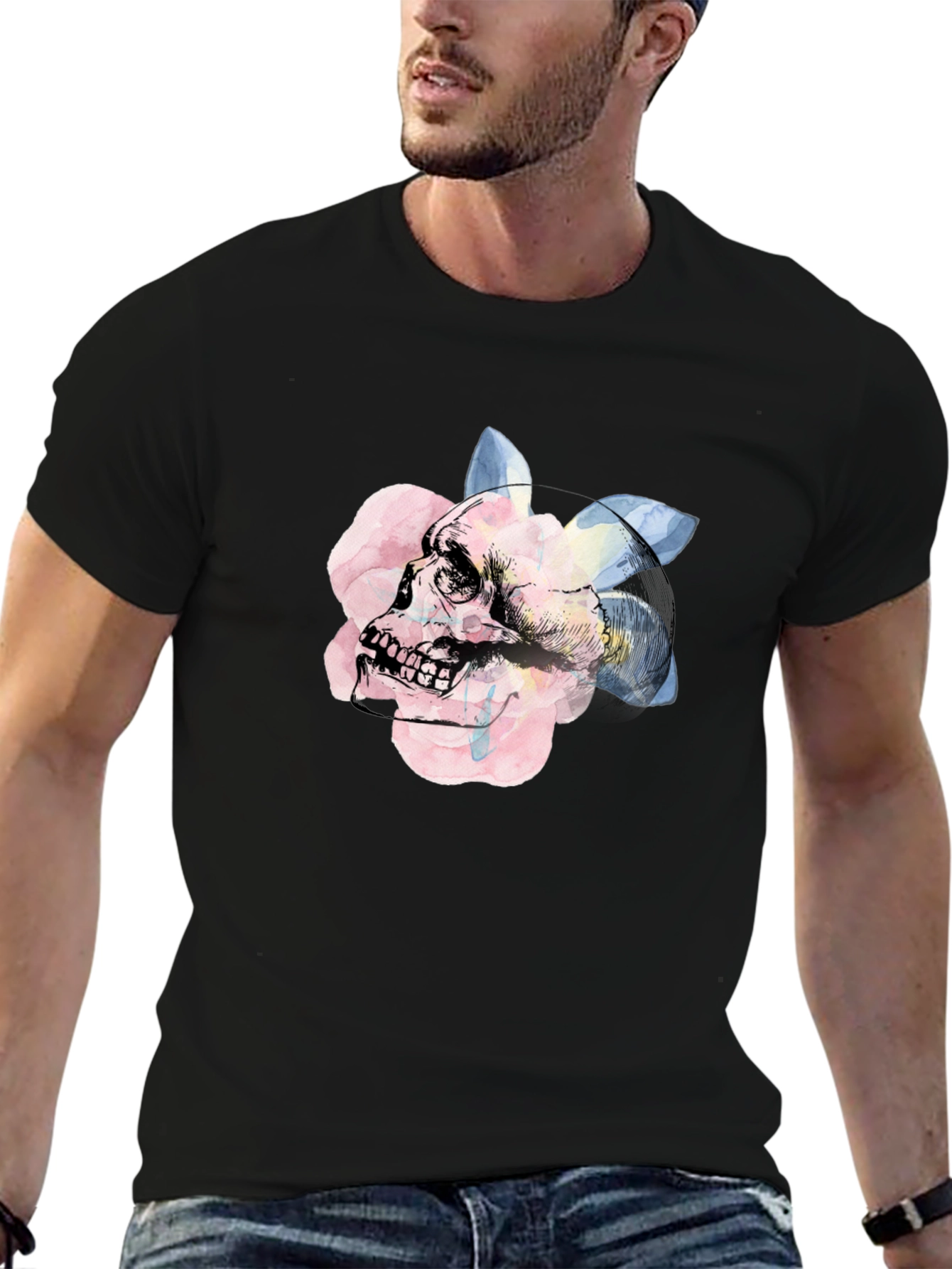 Skull & Rose Graphic Tee - Unique Artistic Design