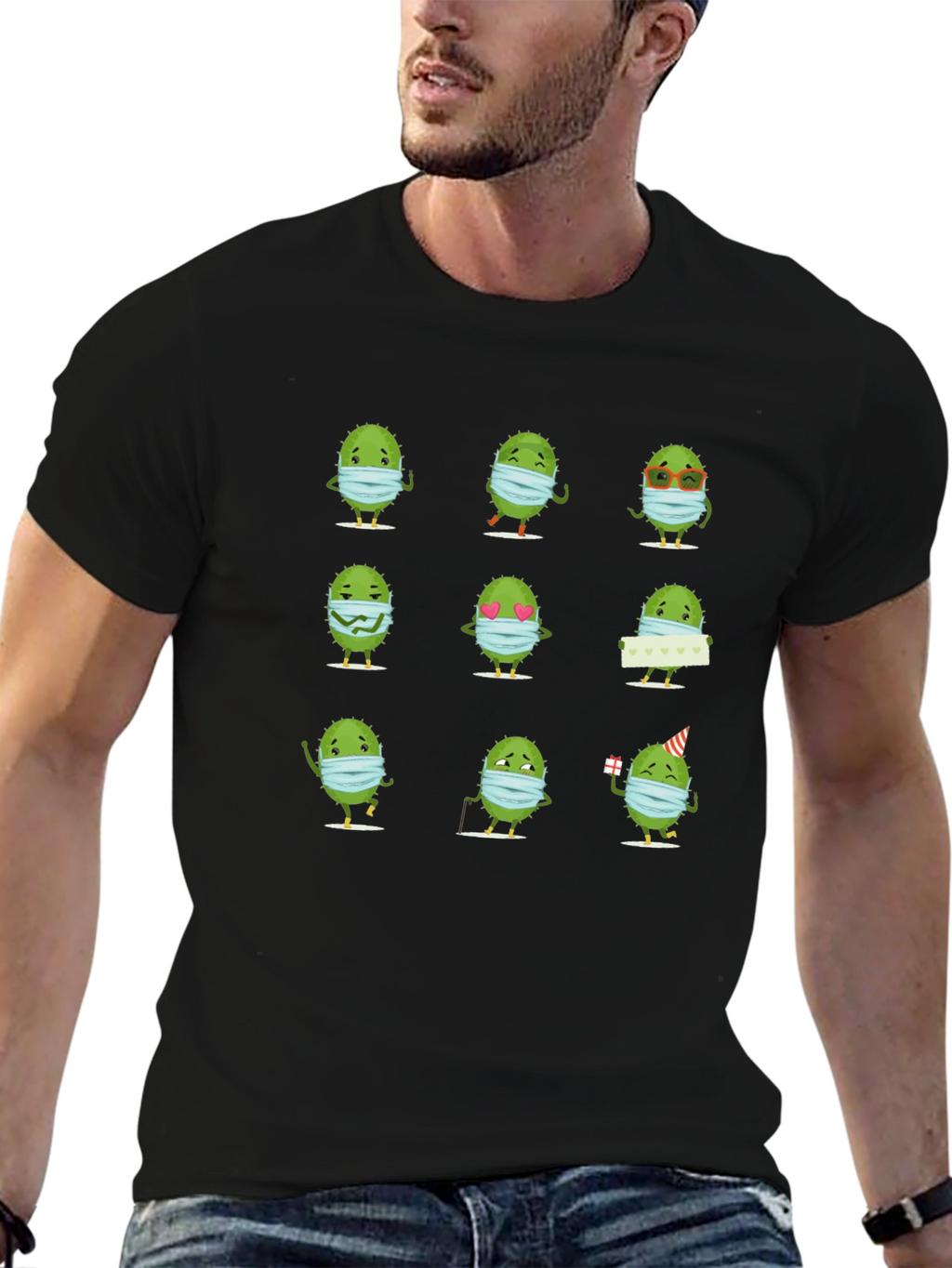 Novelty Virus Wearing Mask Graphic Tee