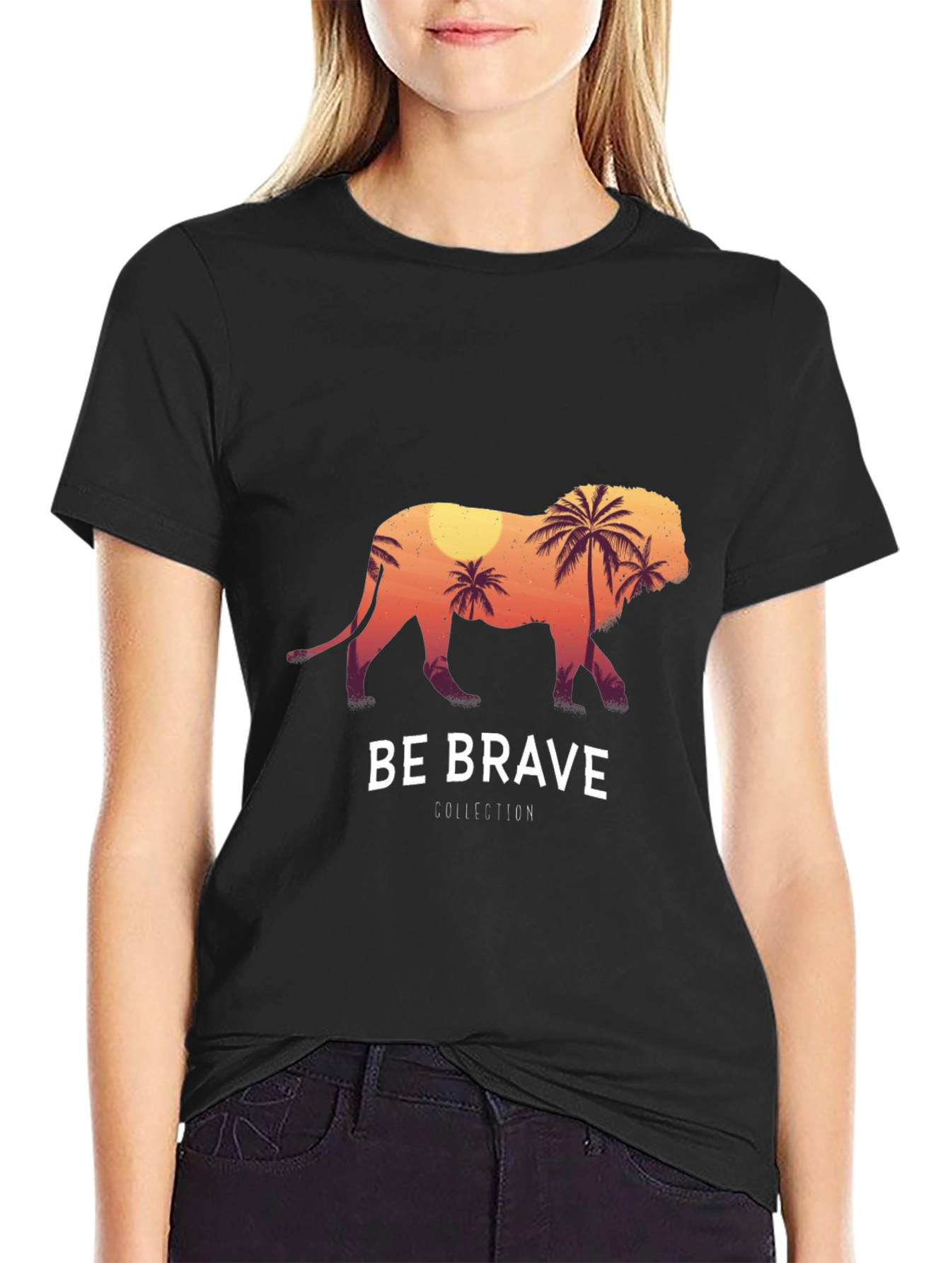 Be Brave Lion Graphic Tee - Black Cotton T-Shirt