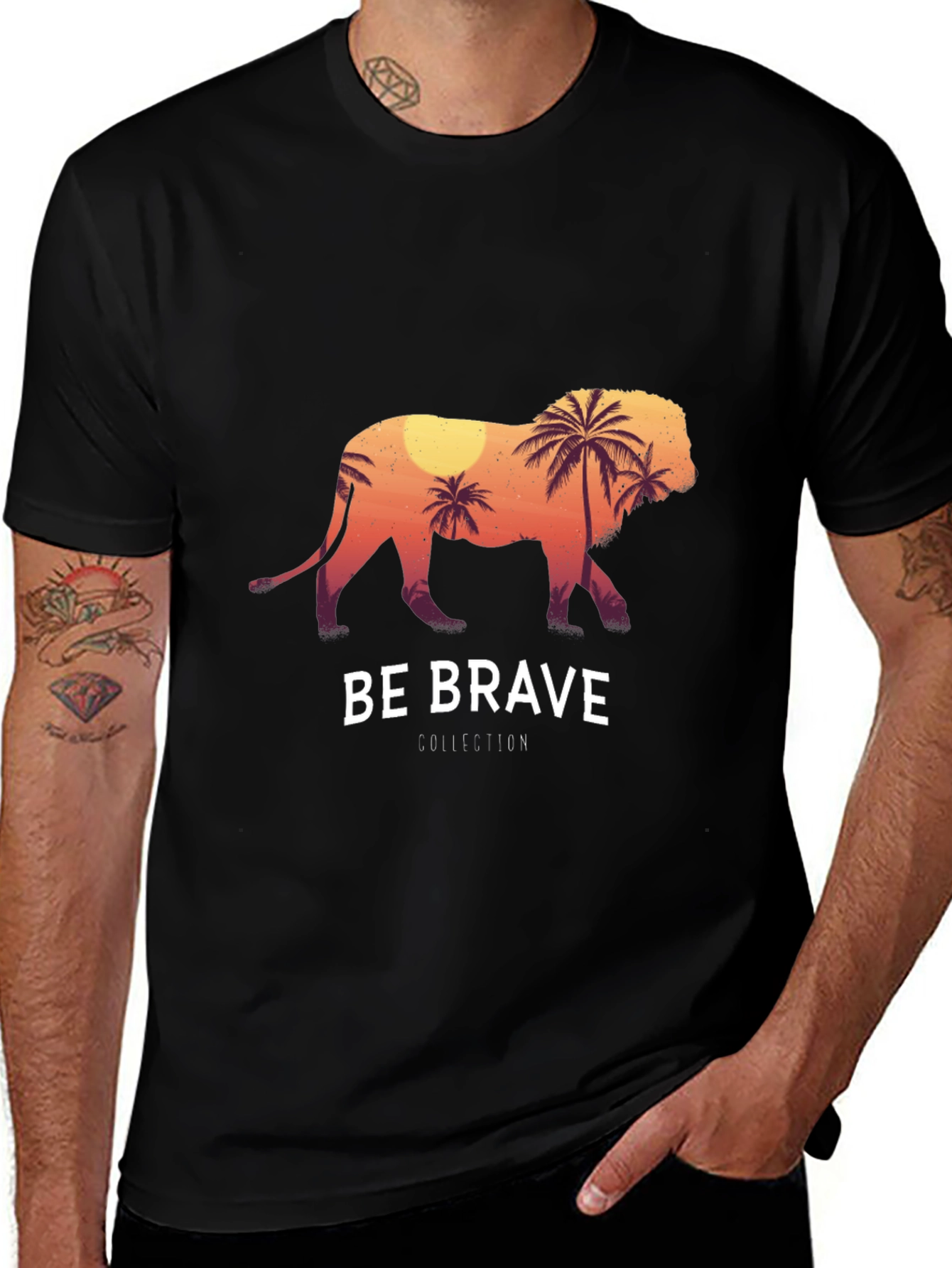 Be Brave Lion Graphic Tee - Black Cotton T-Shirt