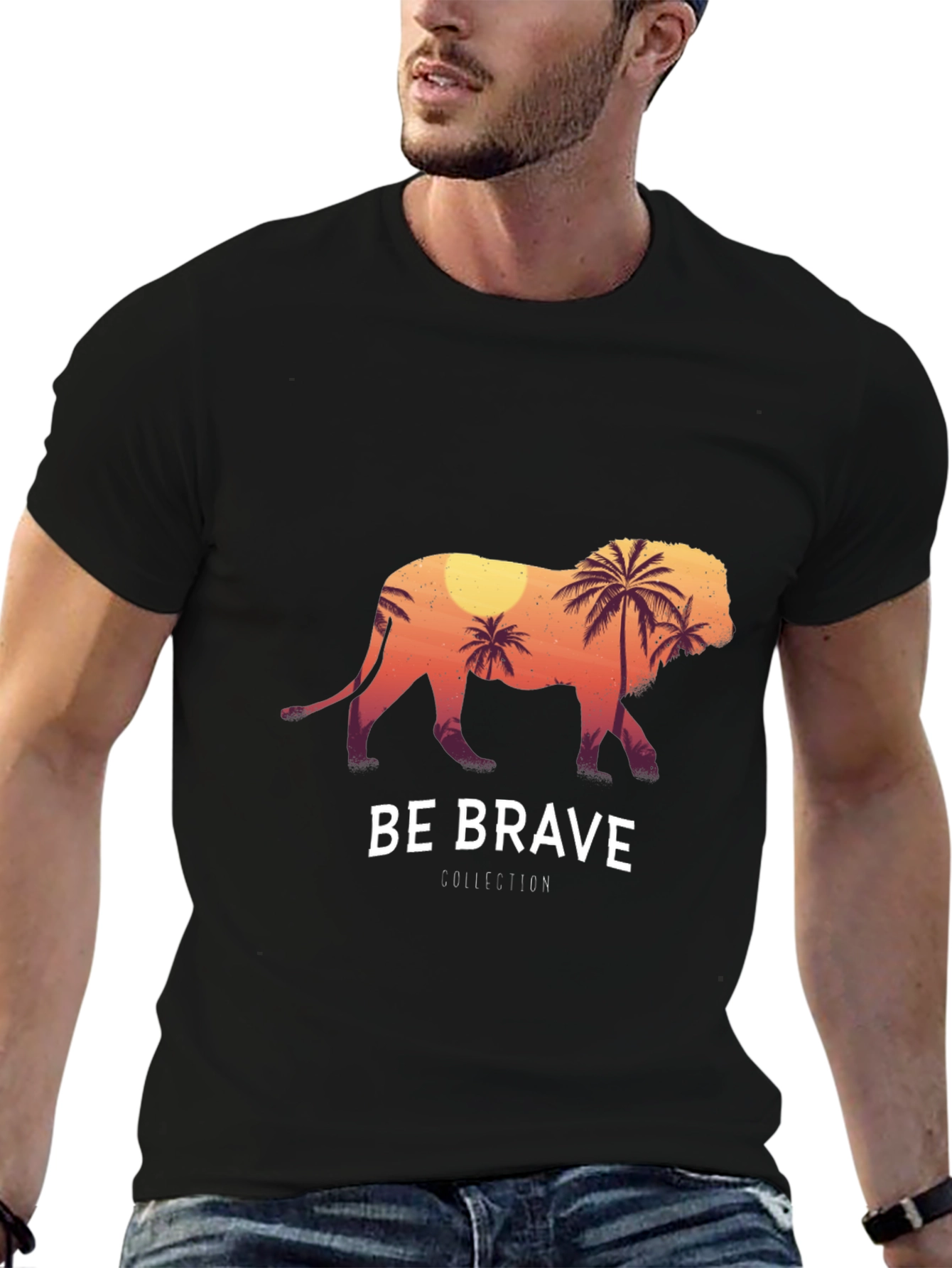 Be Brave Lion Graphic Tee - Black Cotton T-Shirt
