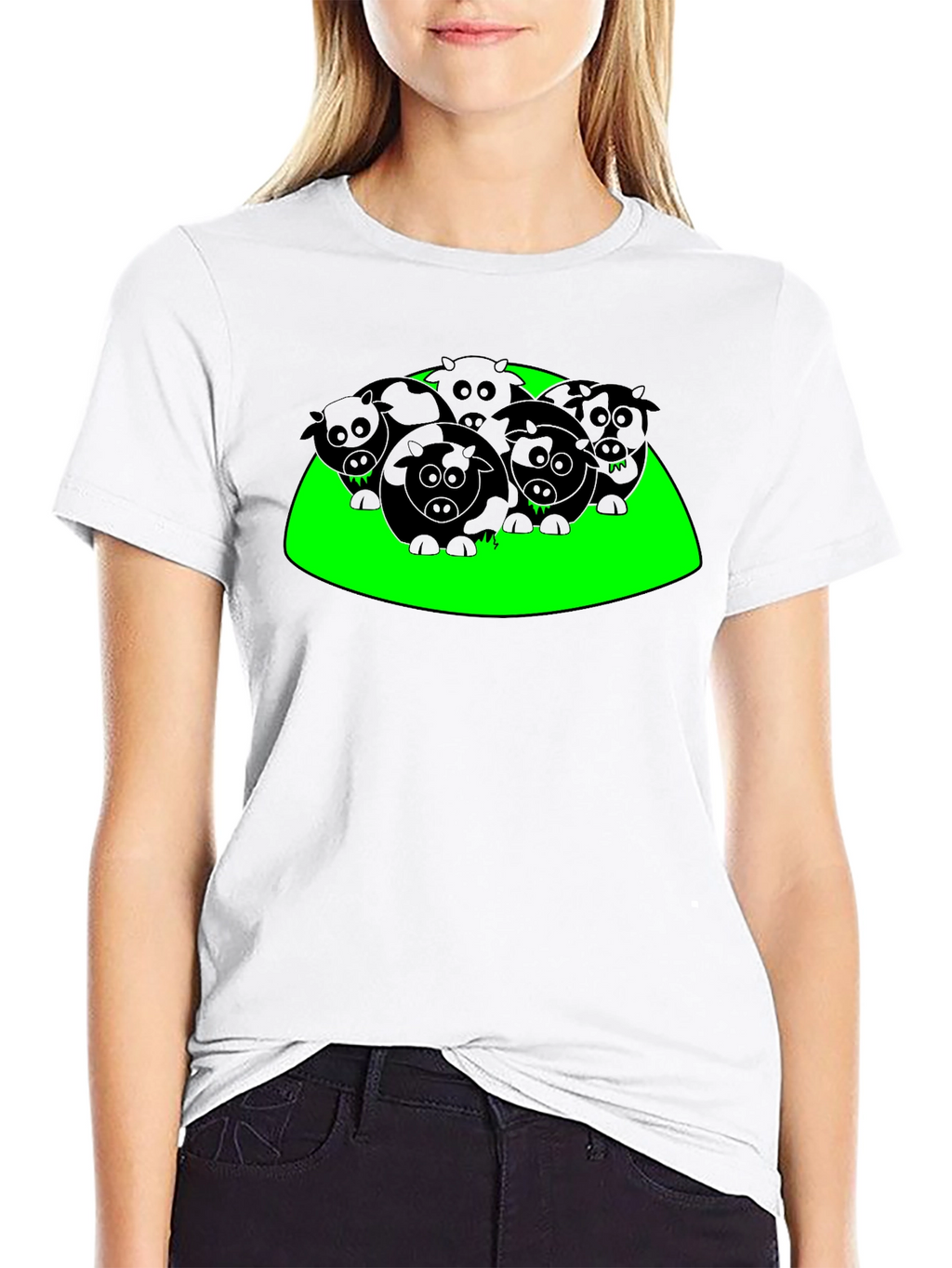 Cartoon Cows Graphic Tee - Black T-Shirt