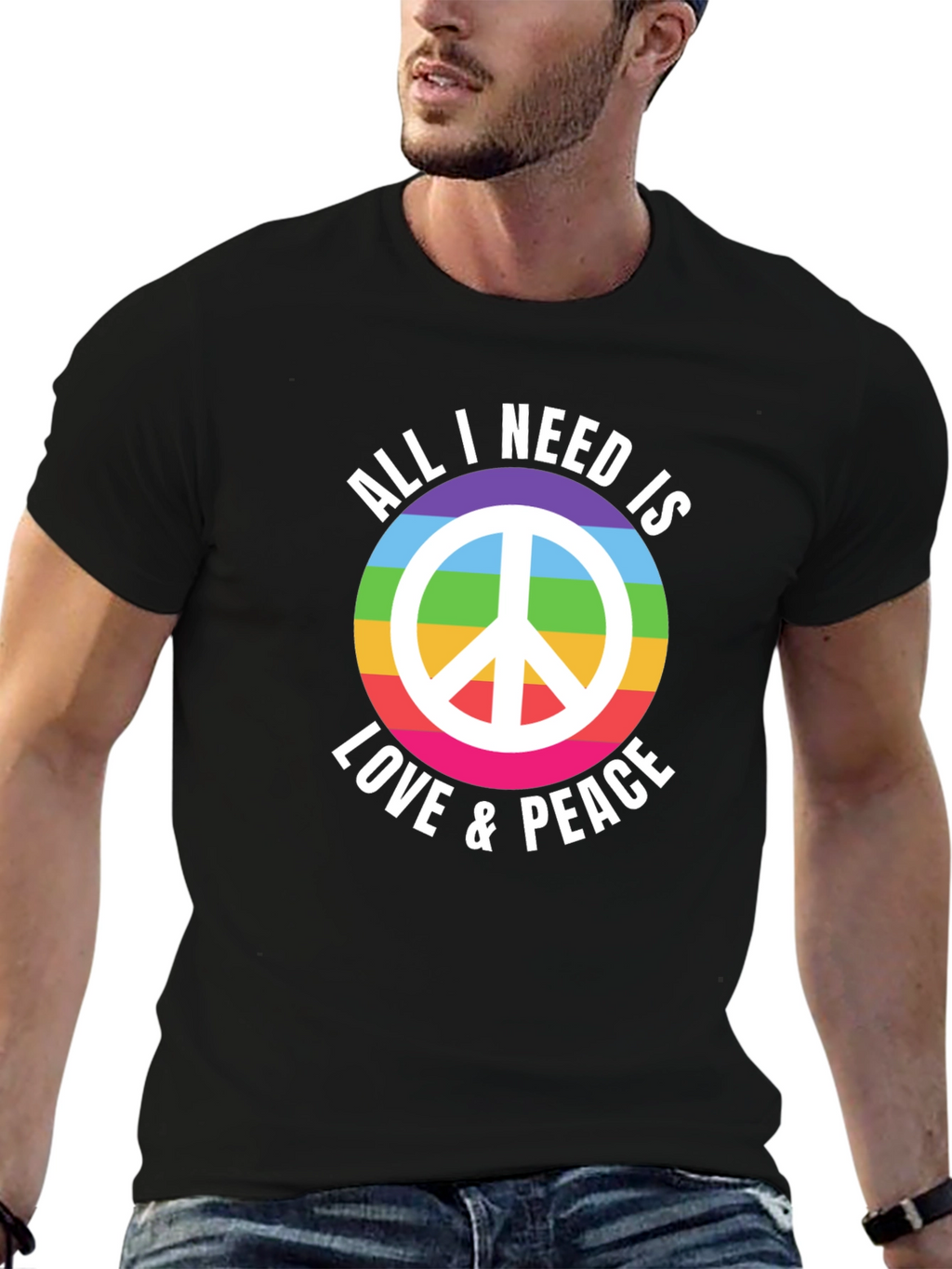 Love & Peace Rainbow Graphic T-Shirt