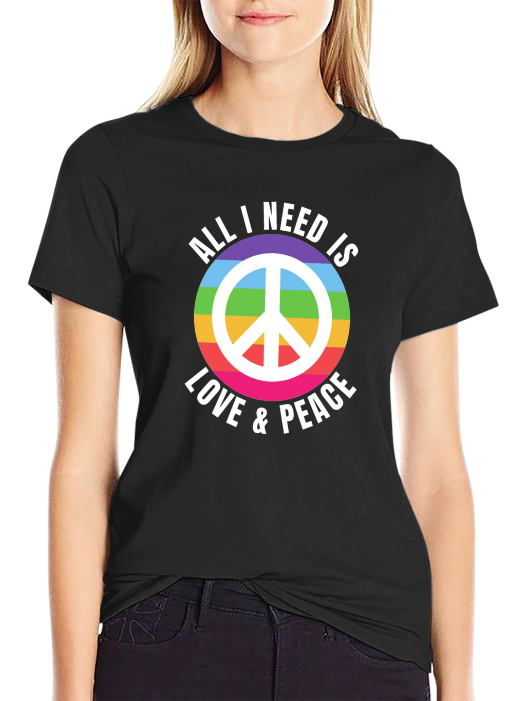 Love & Peace Rainbow Graphic T-Shirt