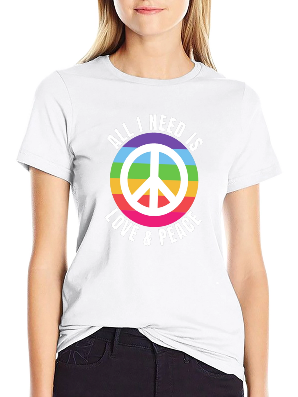 Love & Peace Rainbow Graphic T-Shirt