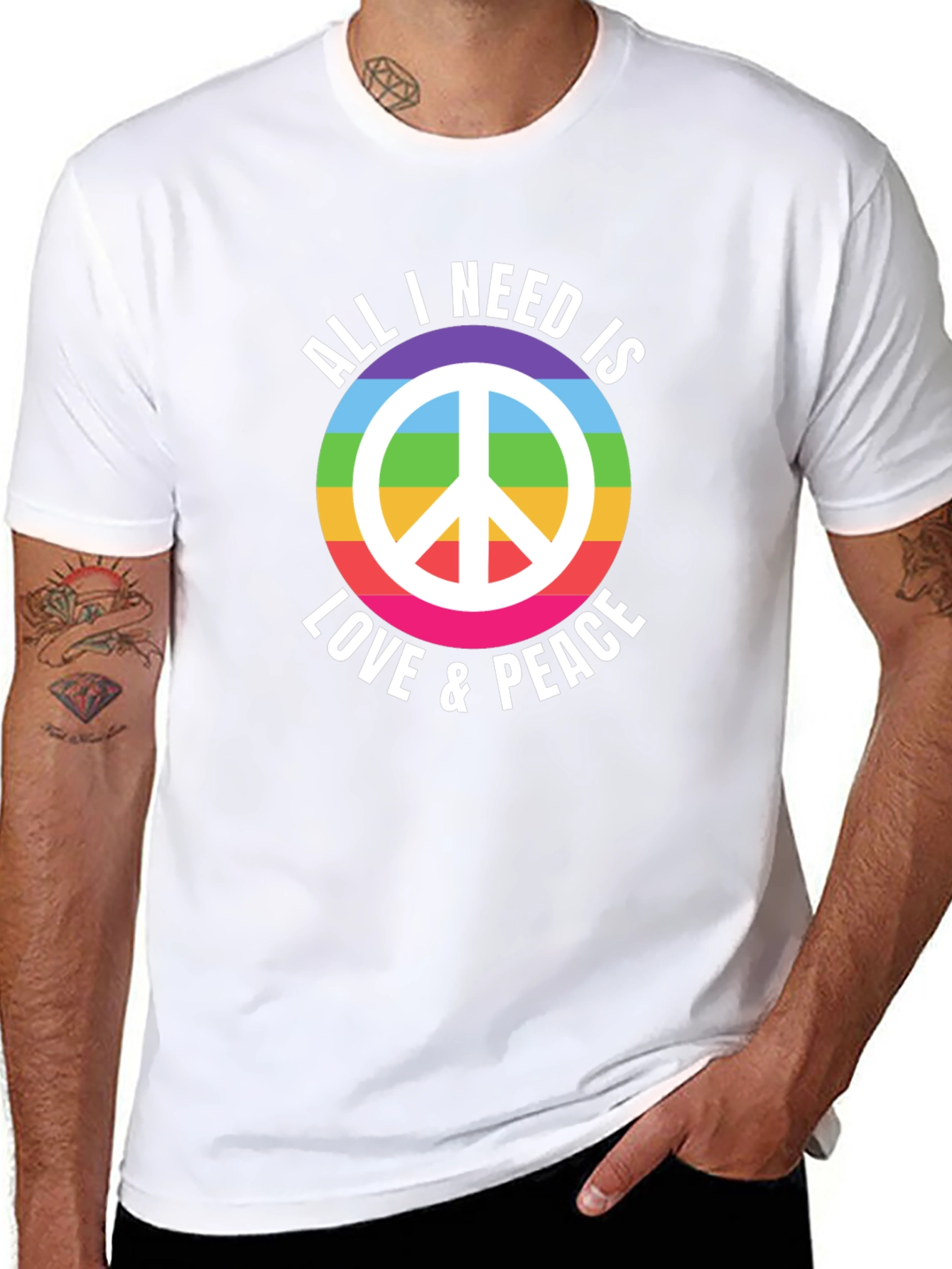 Love & Peace Rainbow Graphic T-Shirt