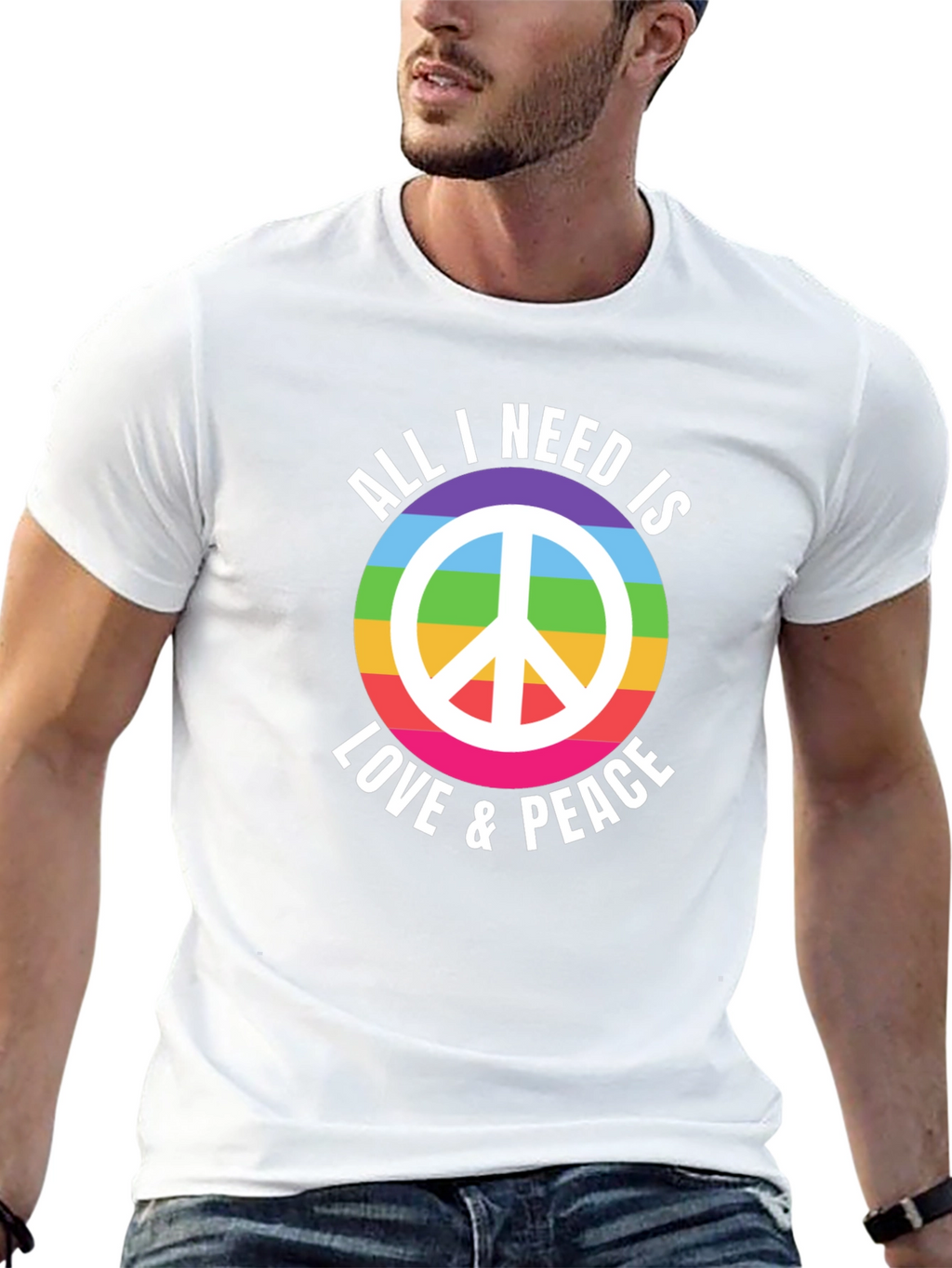 Love & Peace Rainbow Graphic T-Shirt