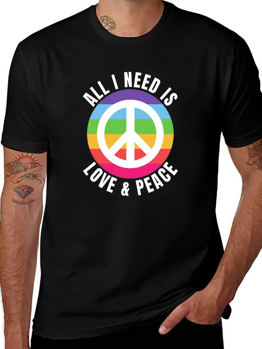 Love & Peace Rainbow Graphic T-Shirt
