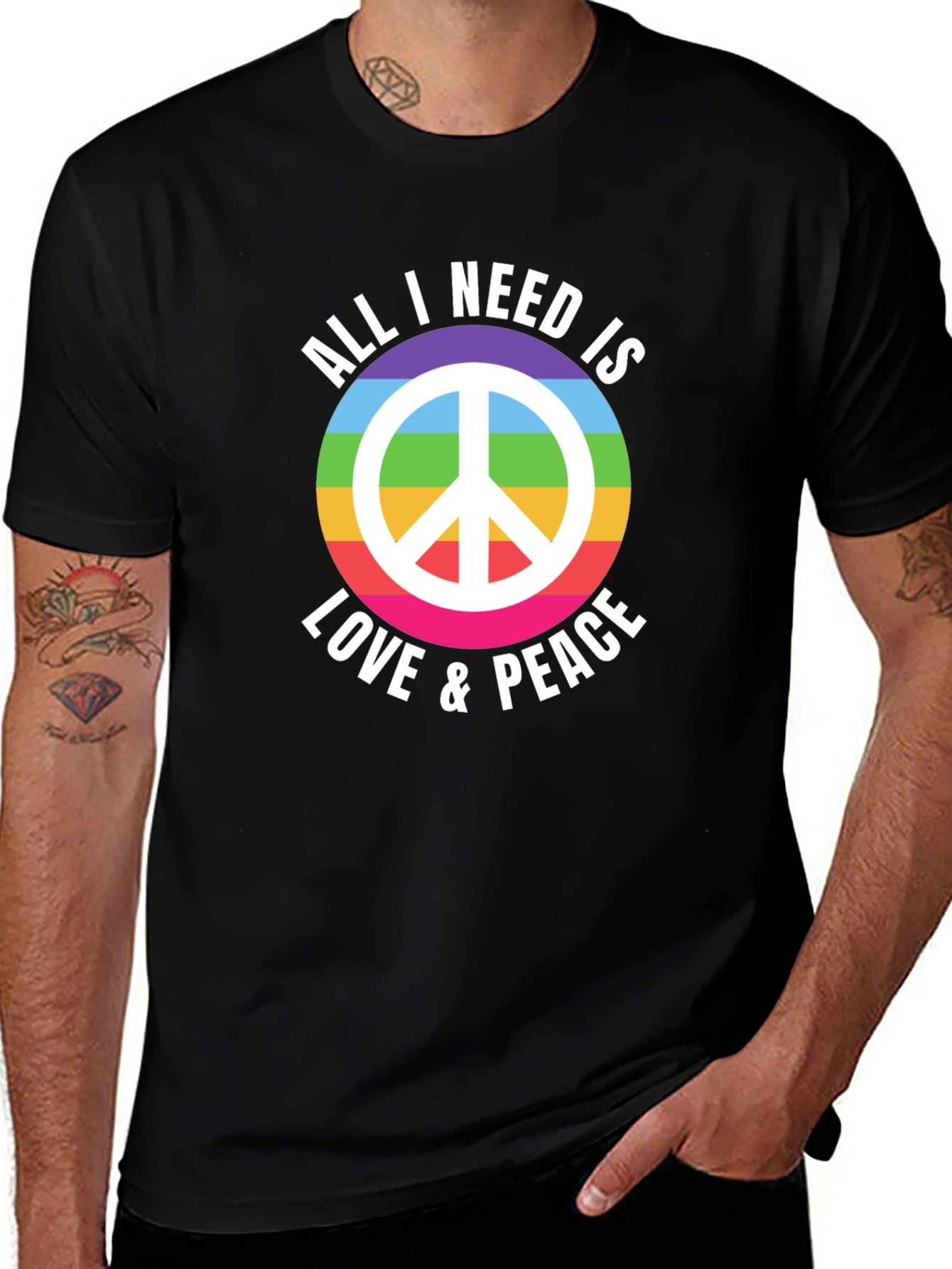 Love & Peace Rainbow Graphic T-Shirt