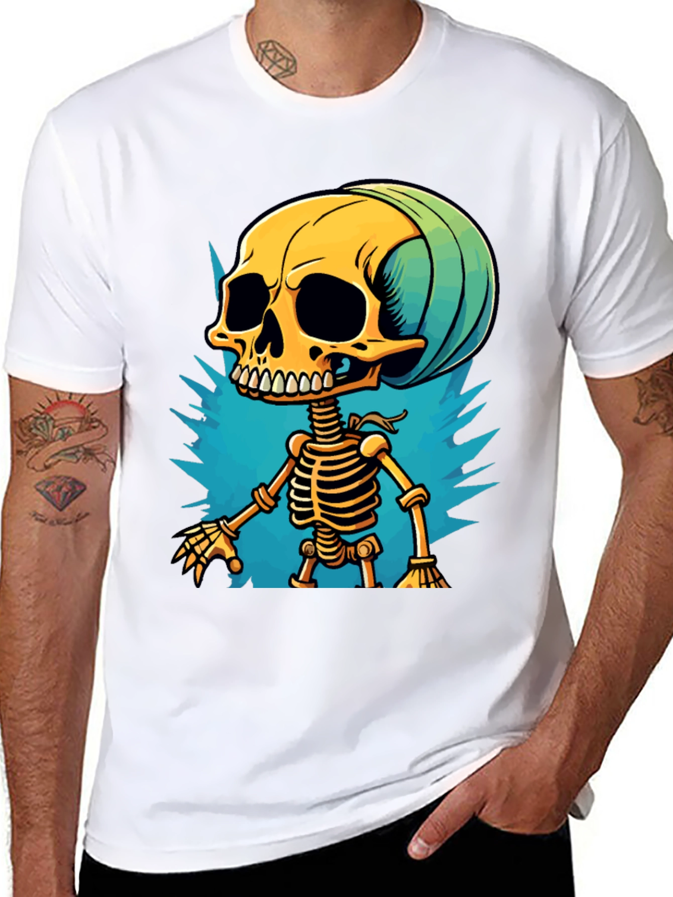 Cartoon Skeleton Graphic T-Shirt
