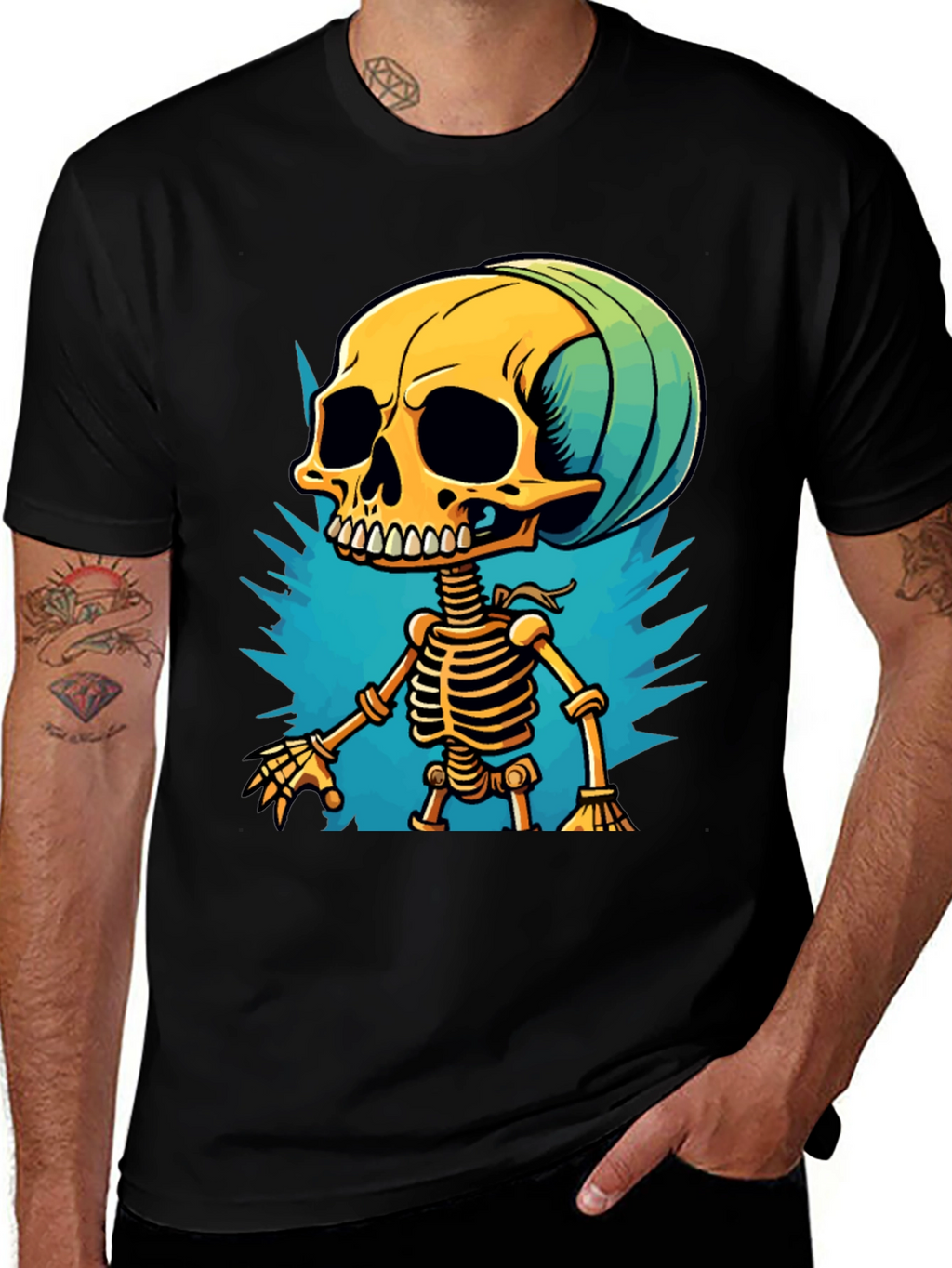 Cartoon Skeleton Graphic T-Shirt