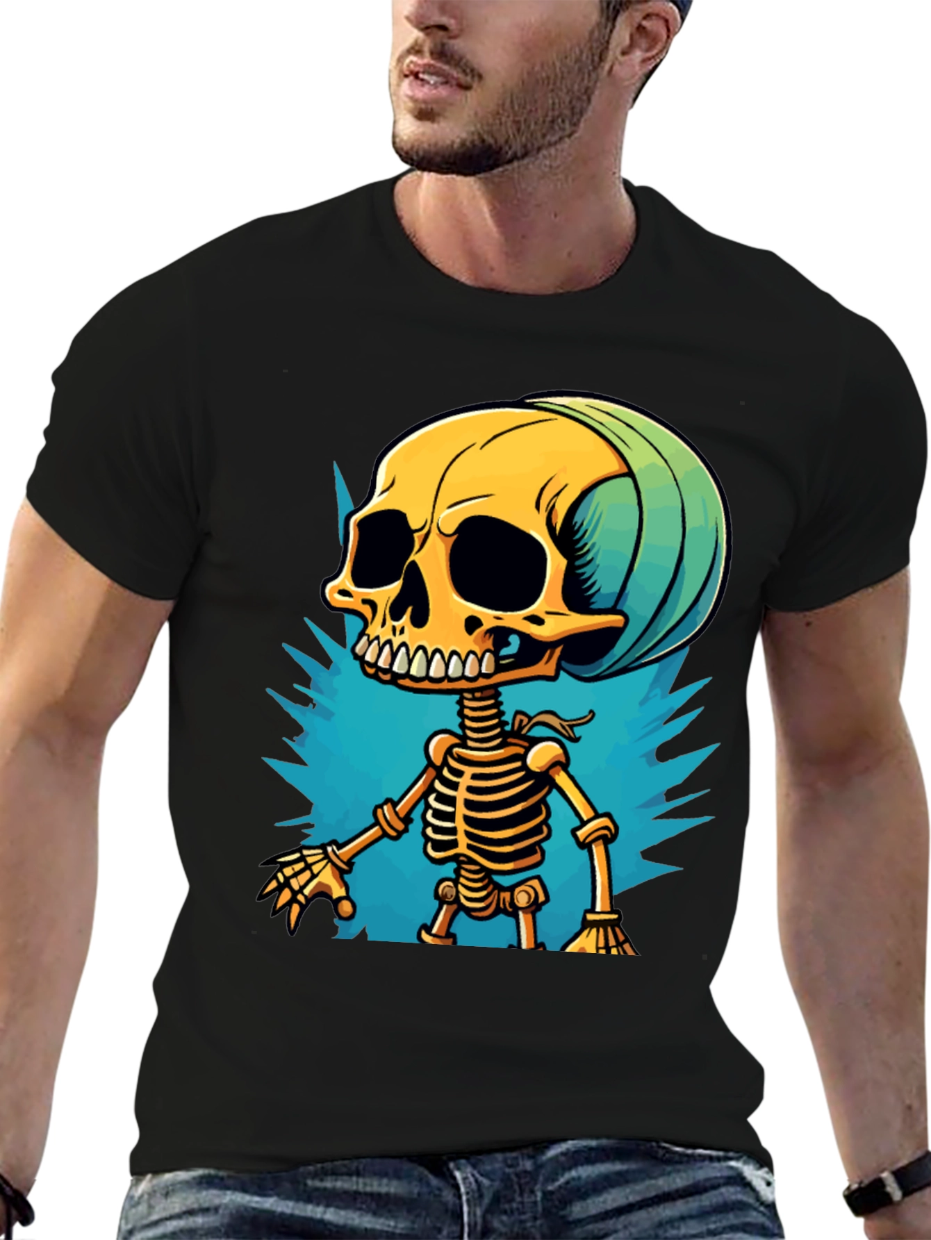 Cartoon Skeleton Graphic T-Shirt