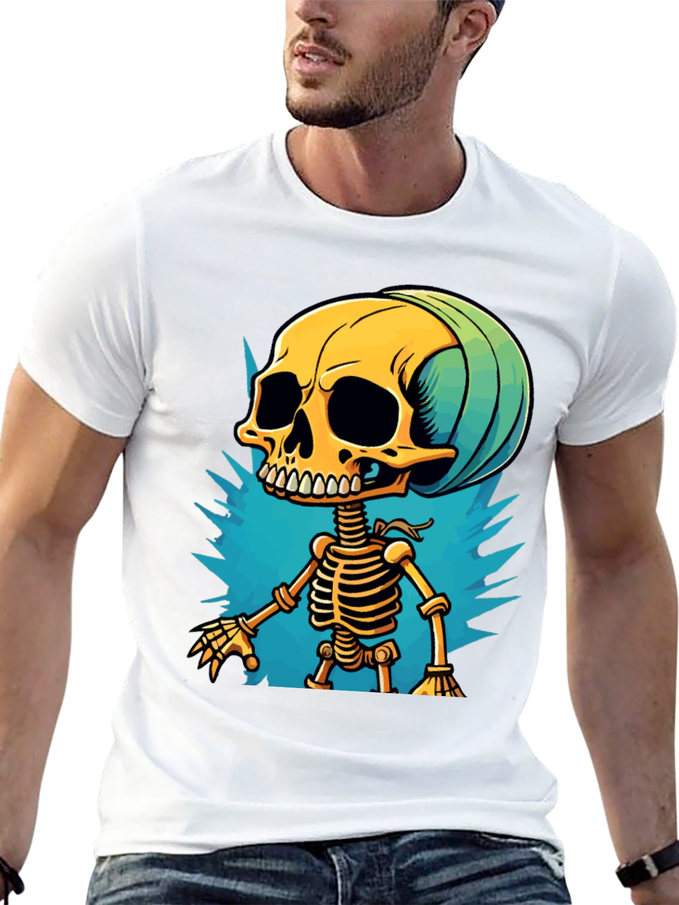 Cartoon Skeleton Graphic T-Shirt