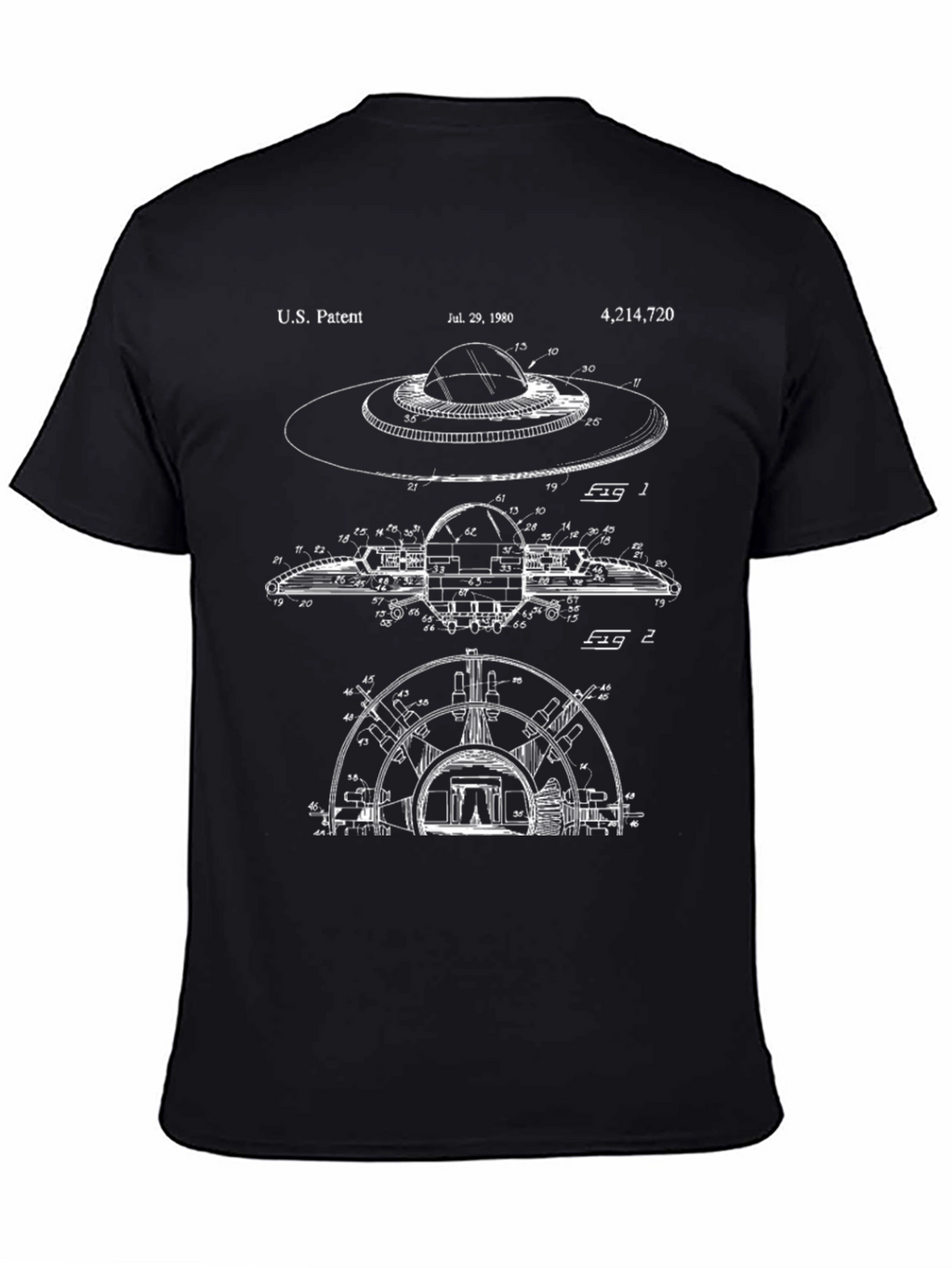 UFO Patent Blueprint Black T-Shirt