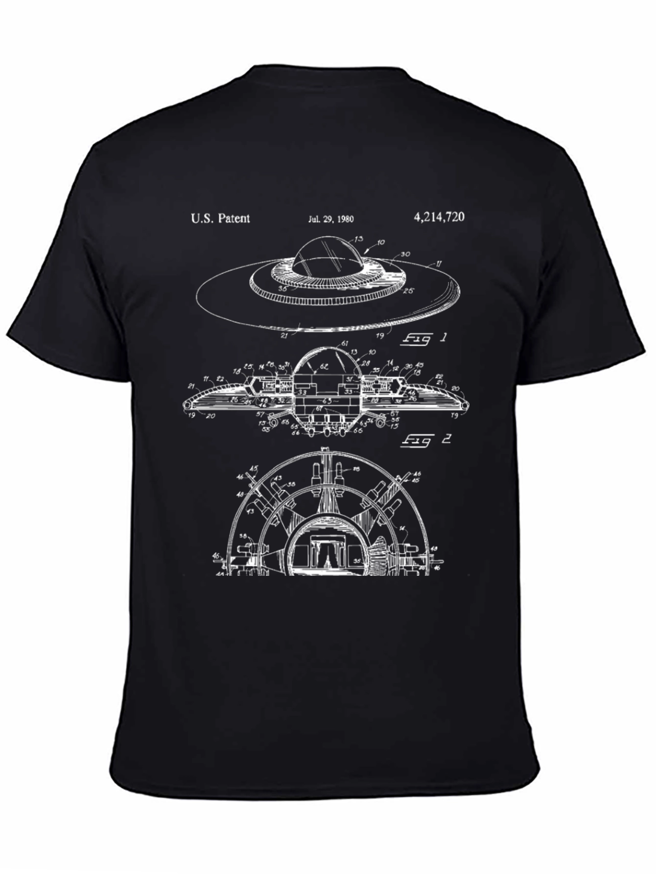 UFO Patent Blueprint Black T-Shirt