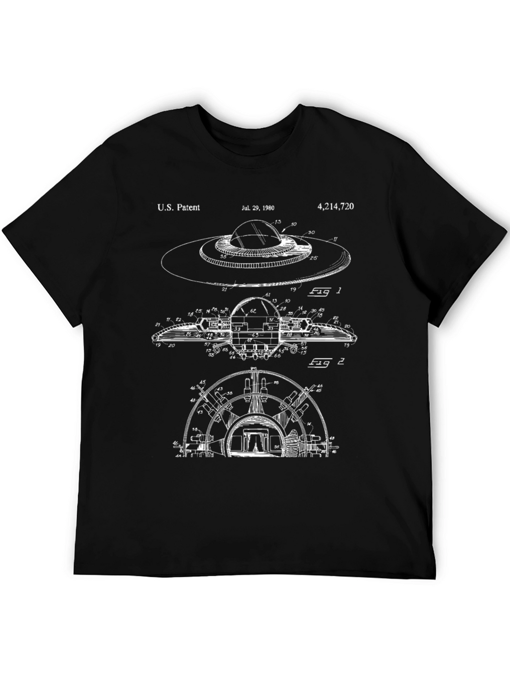 UFO Patent Blueprint Black T-Shirt