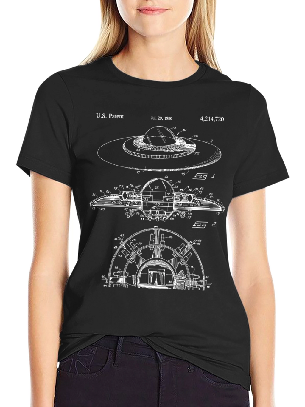 UFO Patent Blueprint Black T-Shirt
