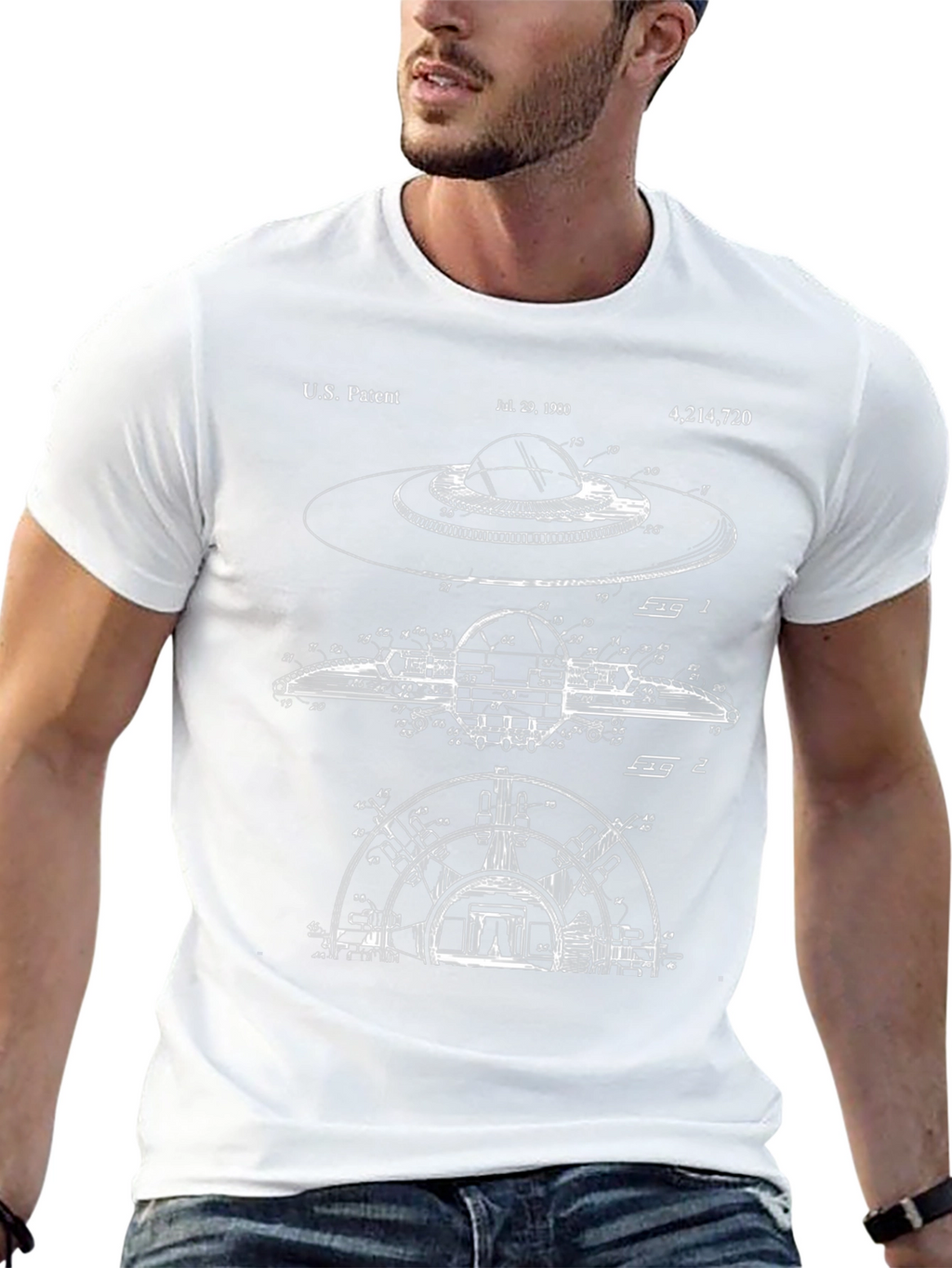 UFO Patent Blueprint Black T-Shirt