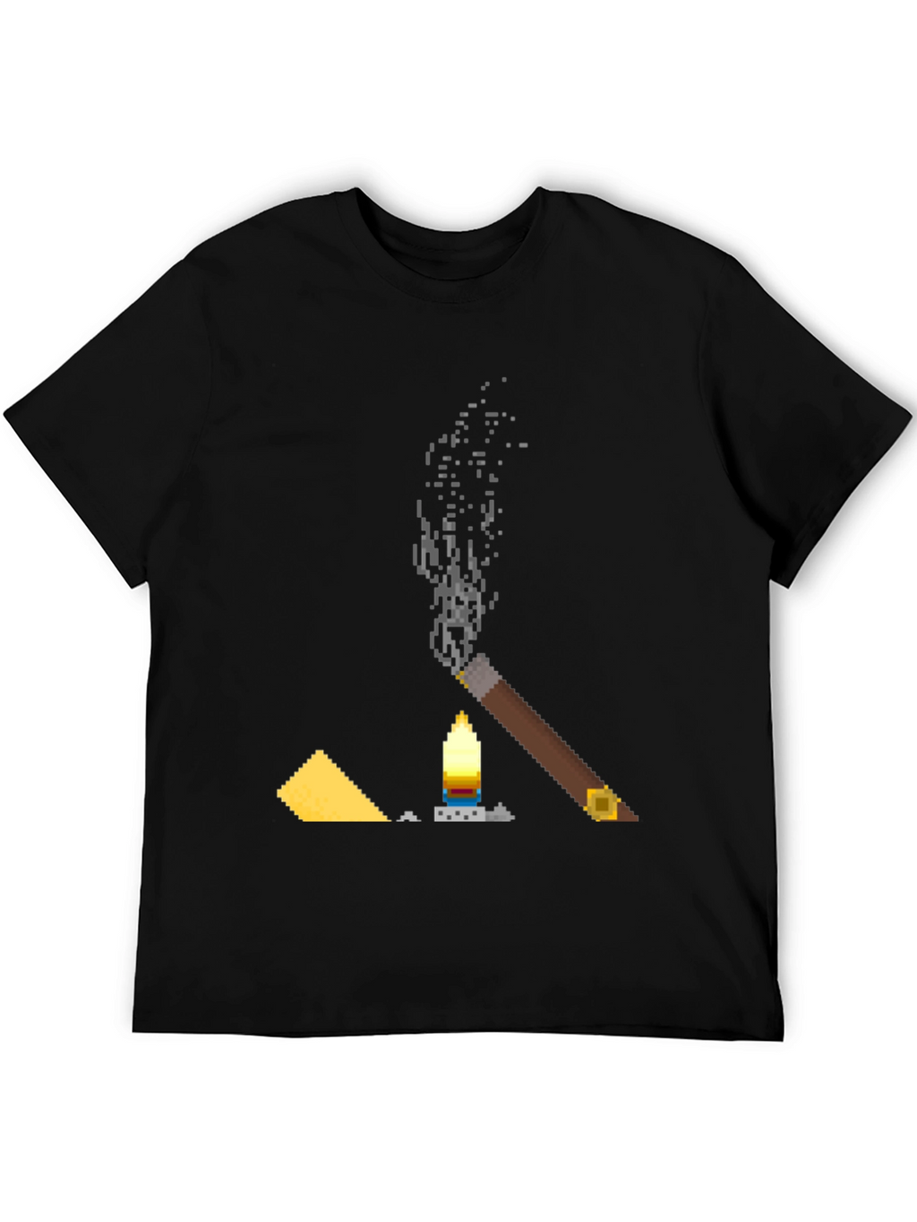 Pixel Art Cigar & Candle Graphic T-Shirt