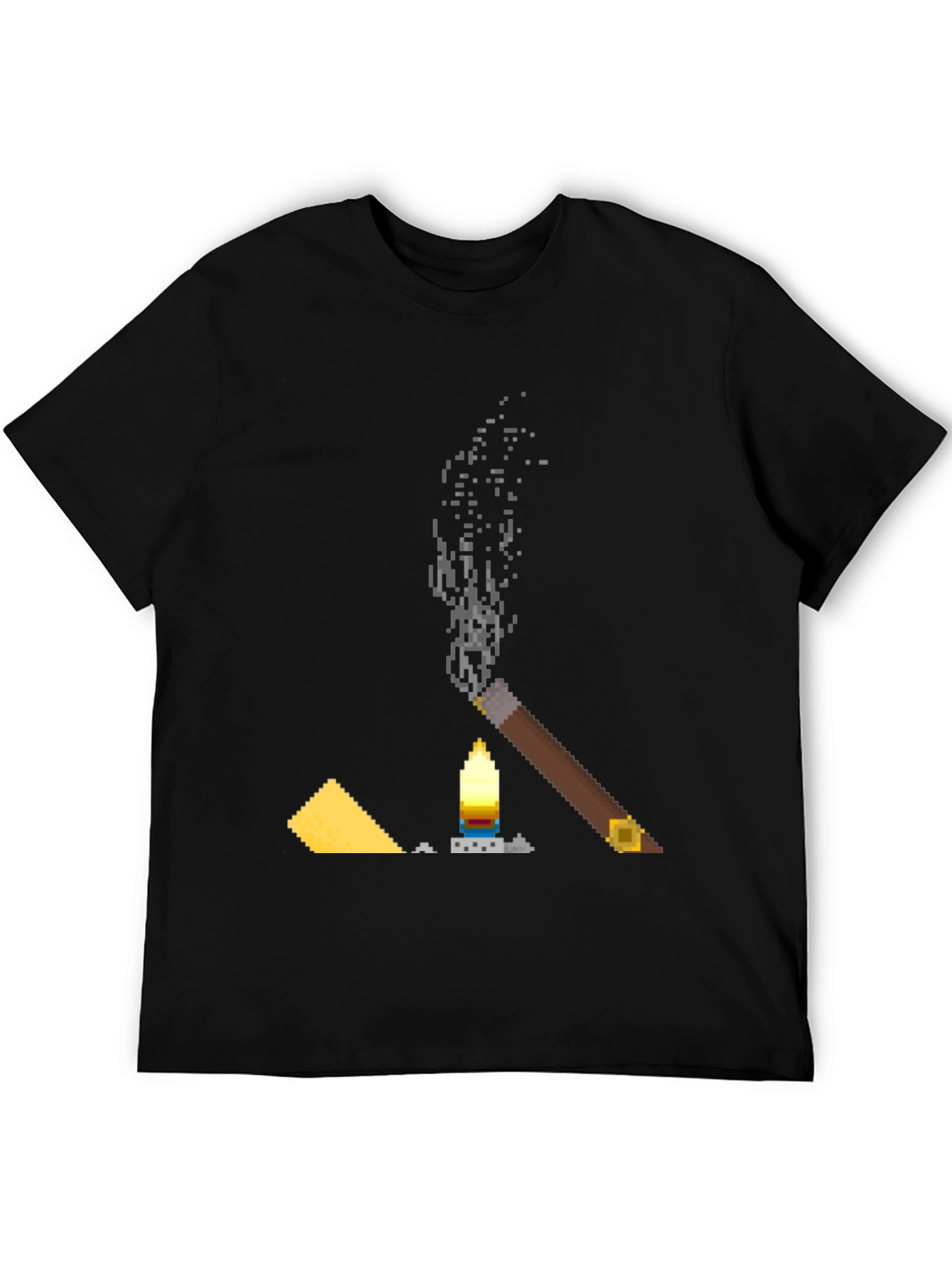 Pixel Art Cigar & Candle Graphic T-Shirt