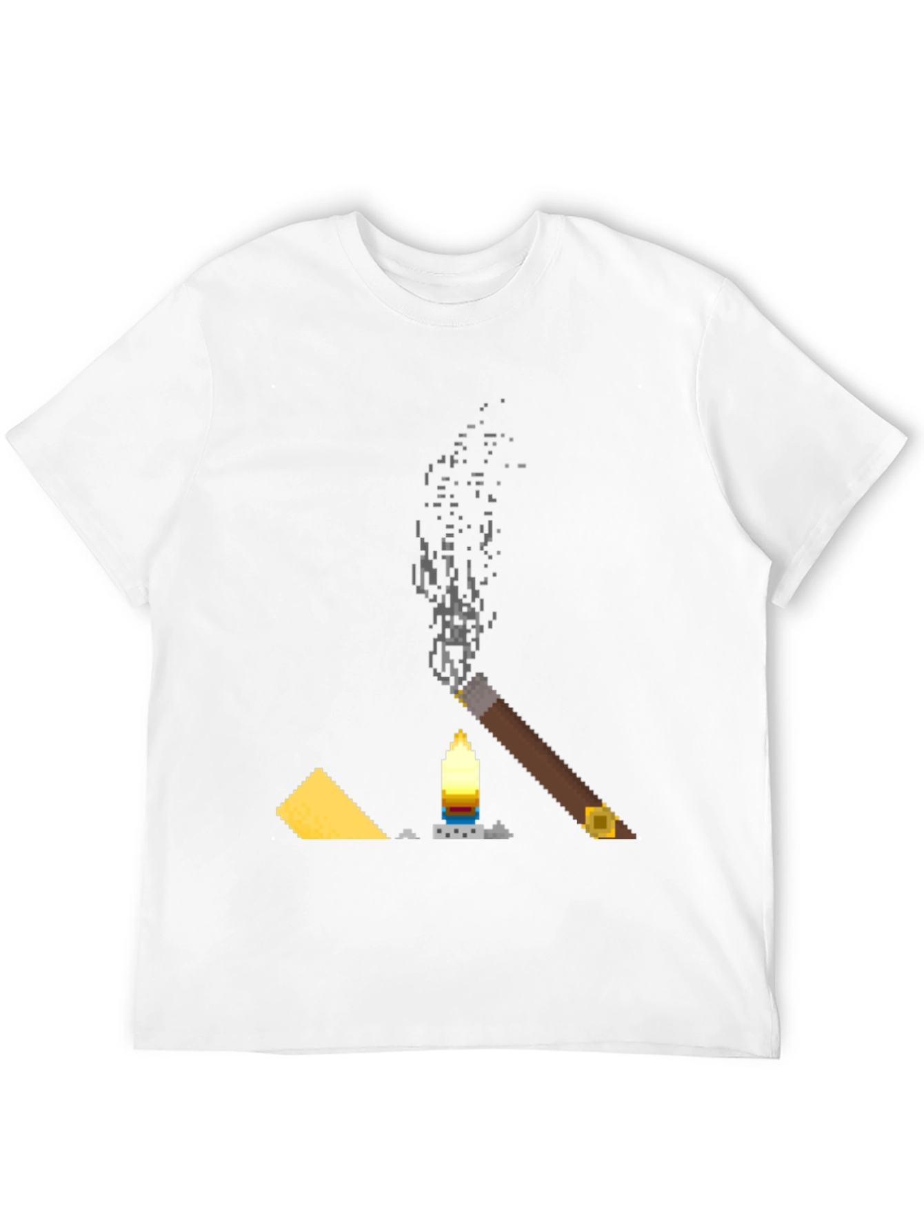 Pixel Art Cigar & Candle Graphic T-Shirt