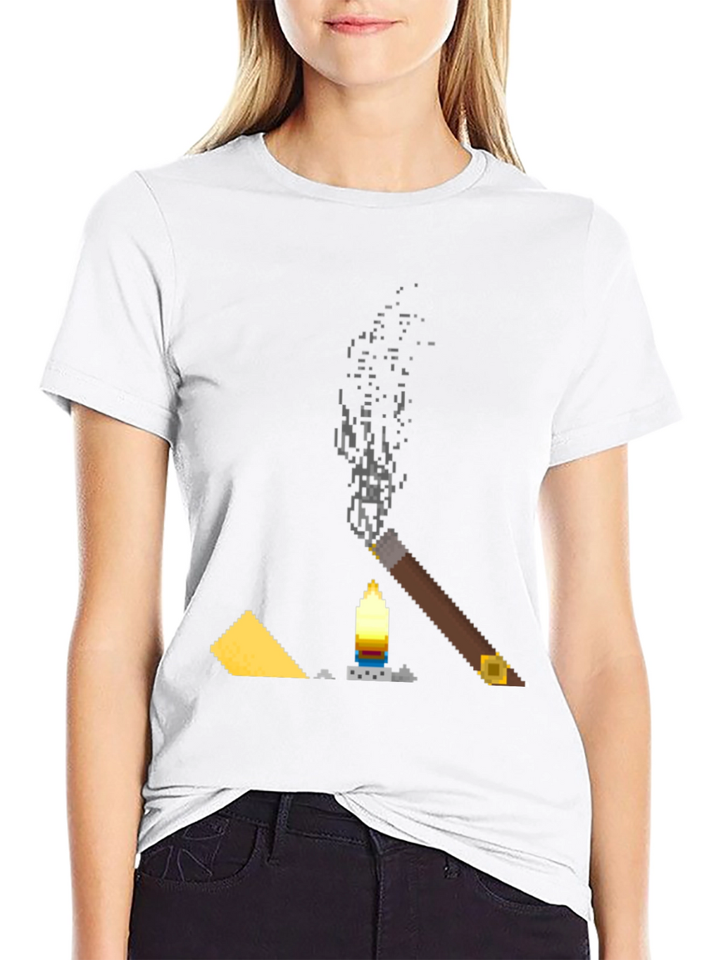 Pixel Art Cigar & Candle Graphic T-Shirt
