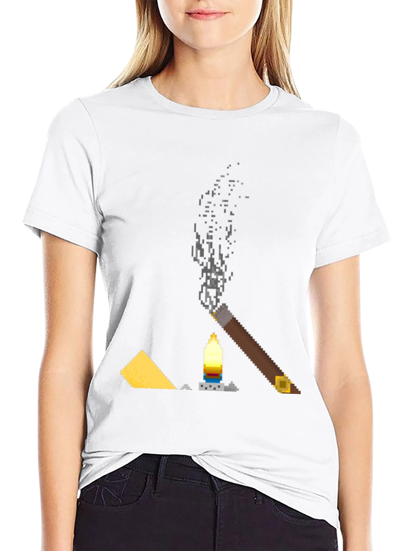 Pixel Art Cigar & Candle Graphic T-Shirt