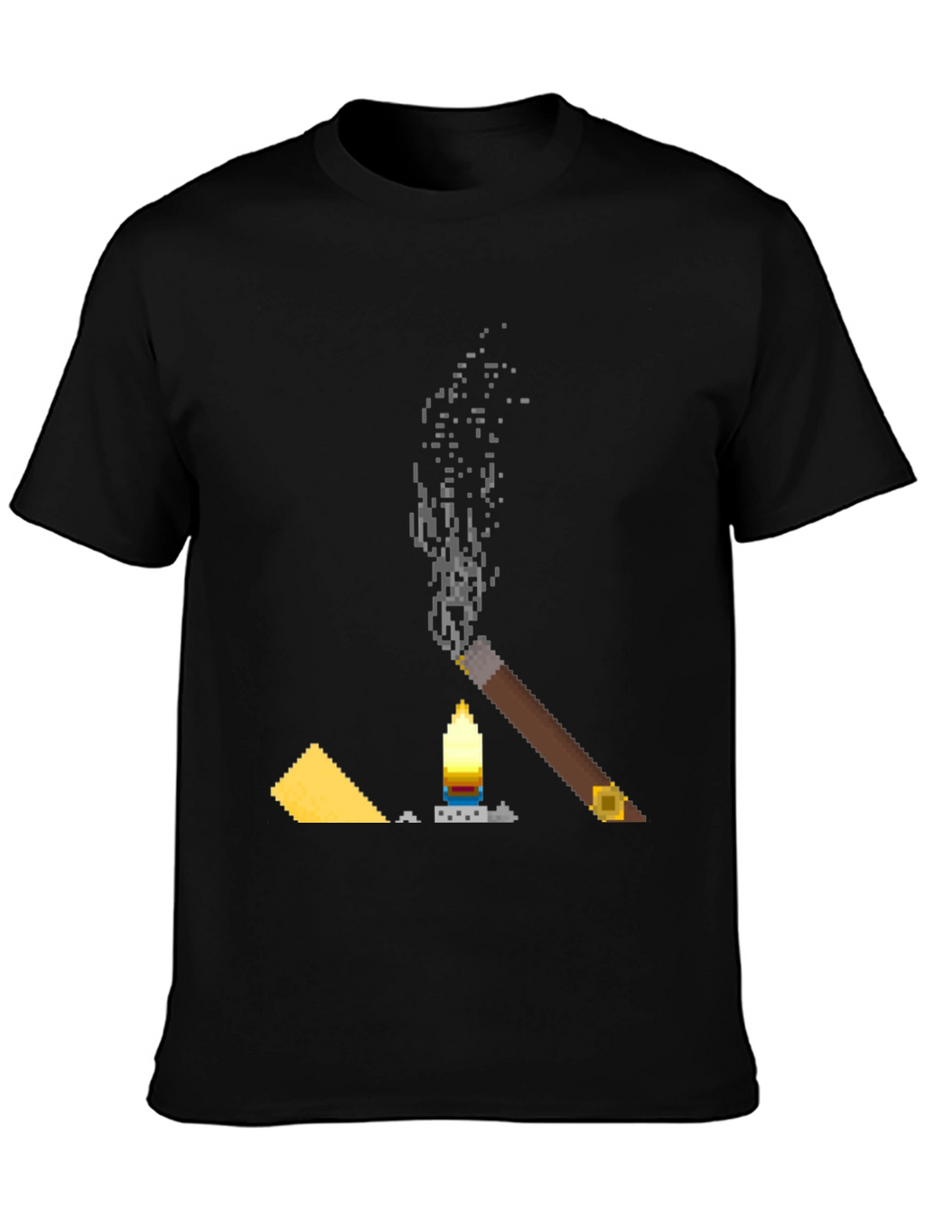 Pixel Art Cigar & Candle Graphic T-Shirt
