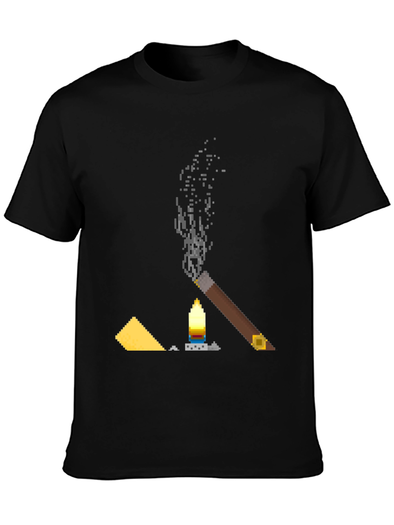 Pixel Art Cigar & Candle Graphic T-Shirt
