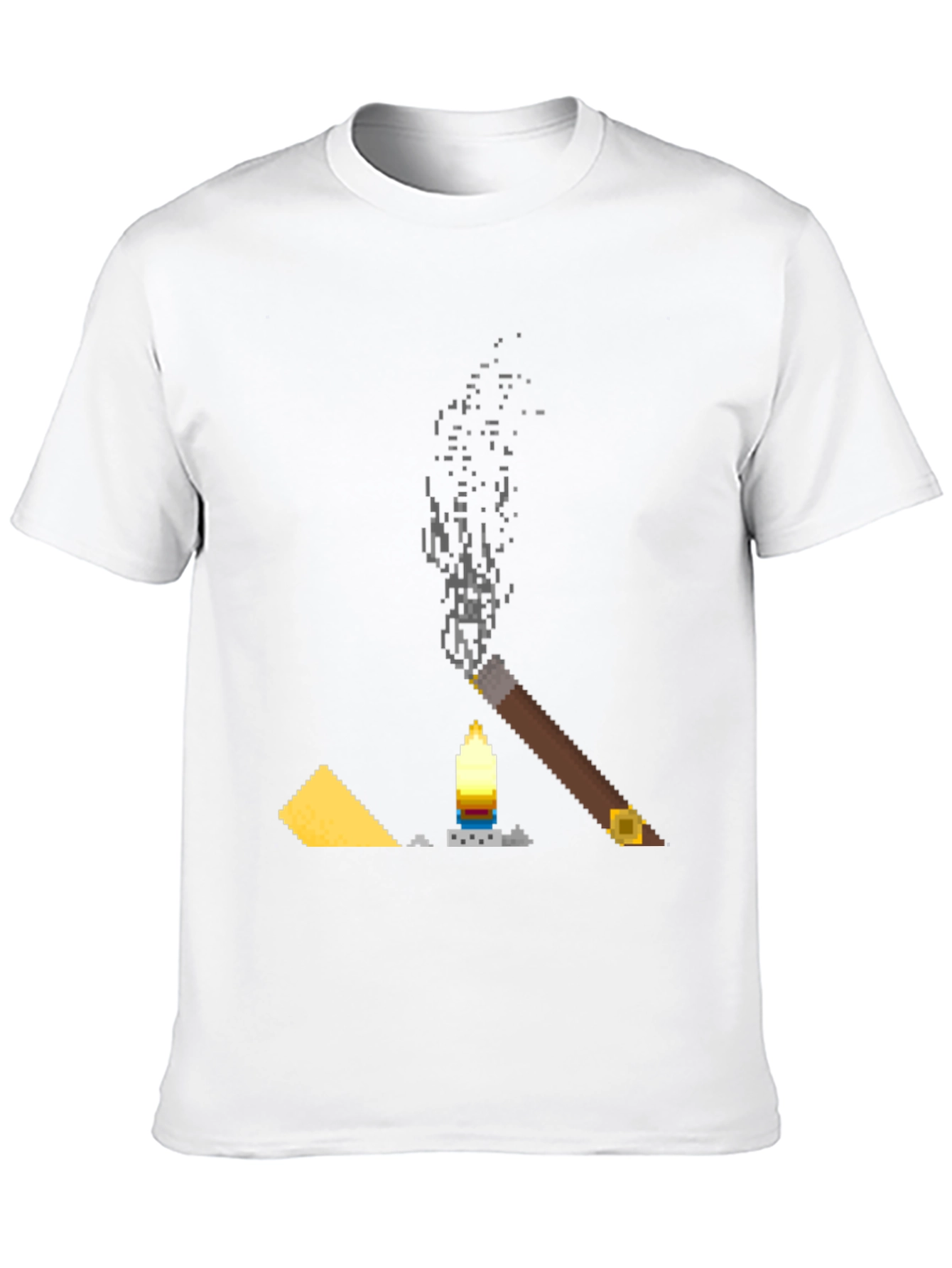 Pixel Art Cigar & Candle Graphic T-Shirt