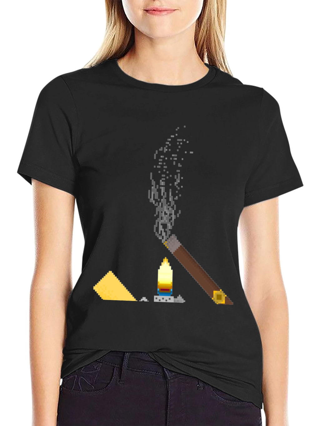 Pixel Art Cigar & Candle Graphic T-Shirt