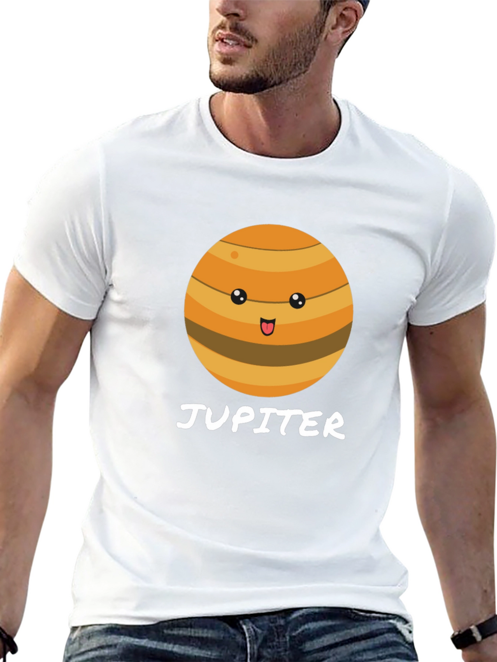 Cute Jupiter Planet Graphic Black T-Shirt