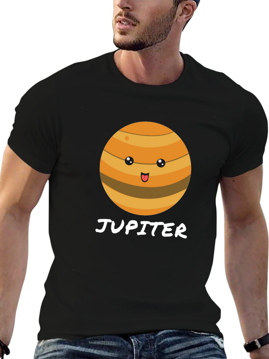Cute Jupiter Planet Graphic Black T-Shirt