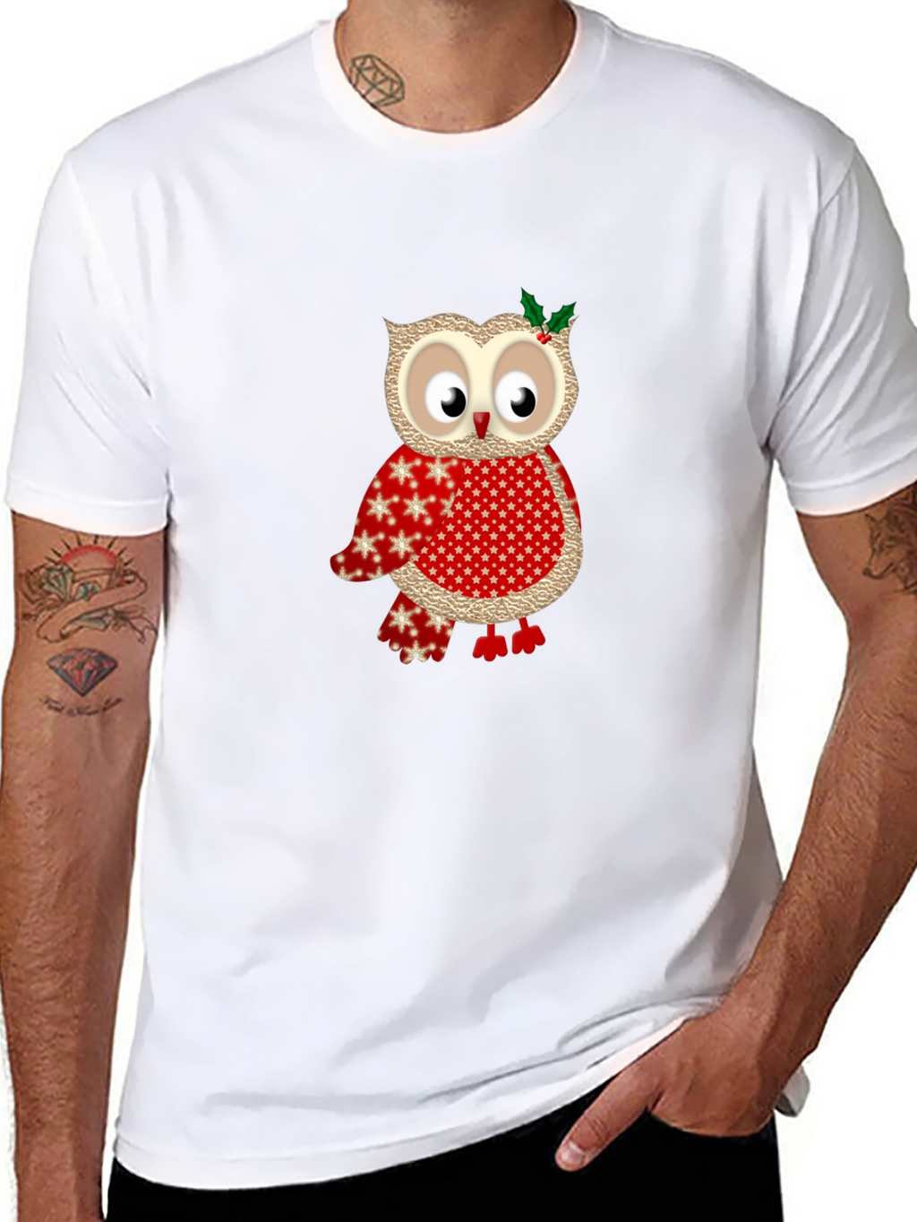 Festive Owl Graphic Tee - Holiday Edition
