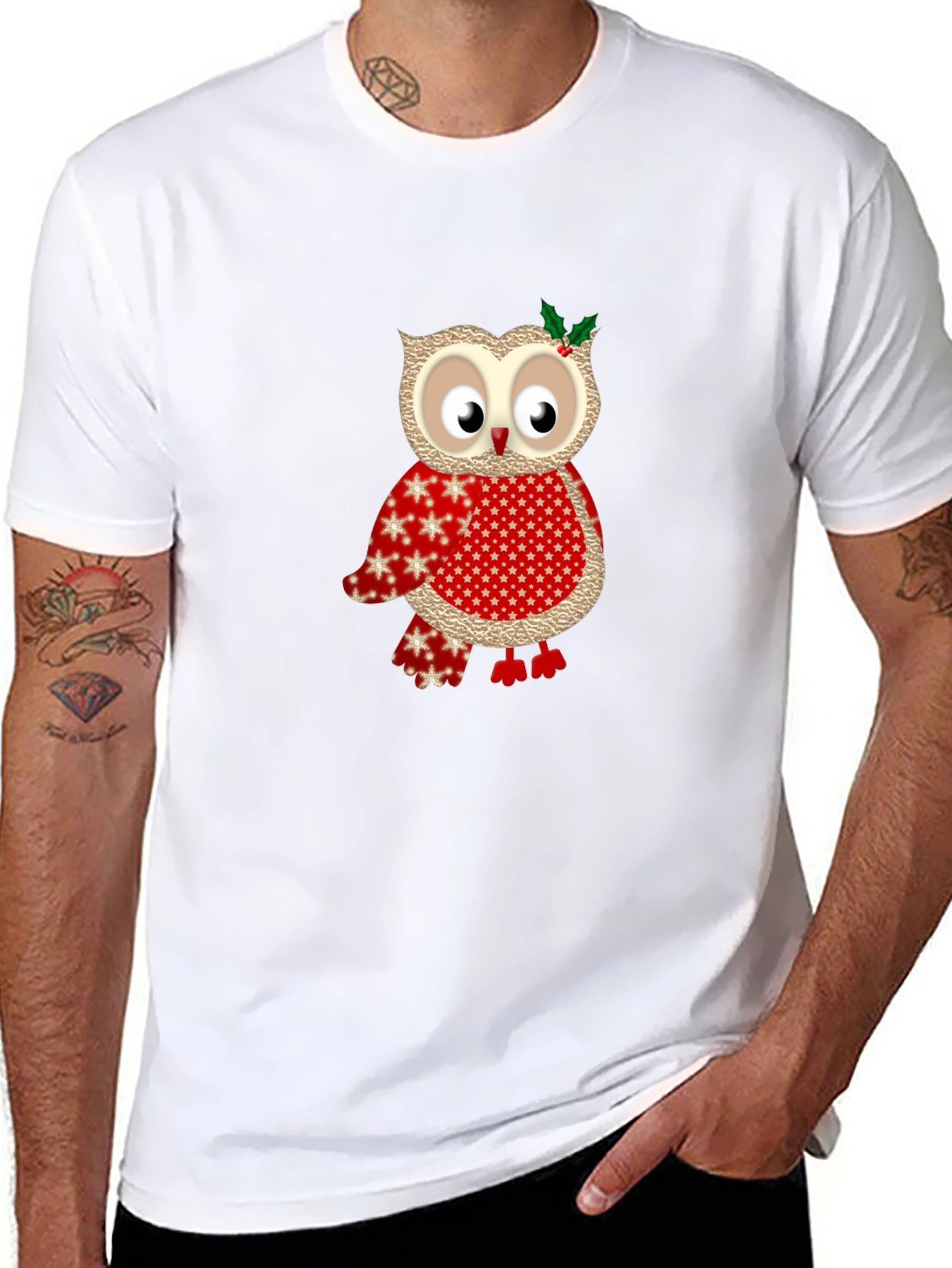 Festive Owl Graphic Tee - Holiday Edition