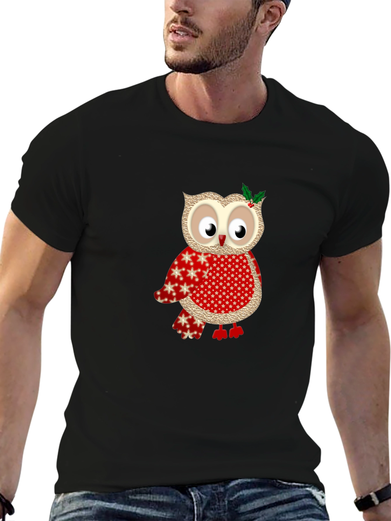 Festive Owl Graphic Tee - Holiday Edition