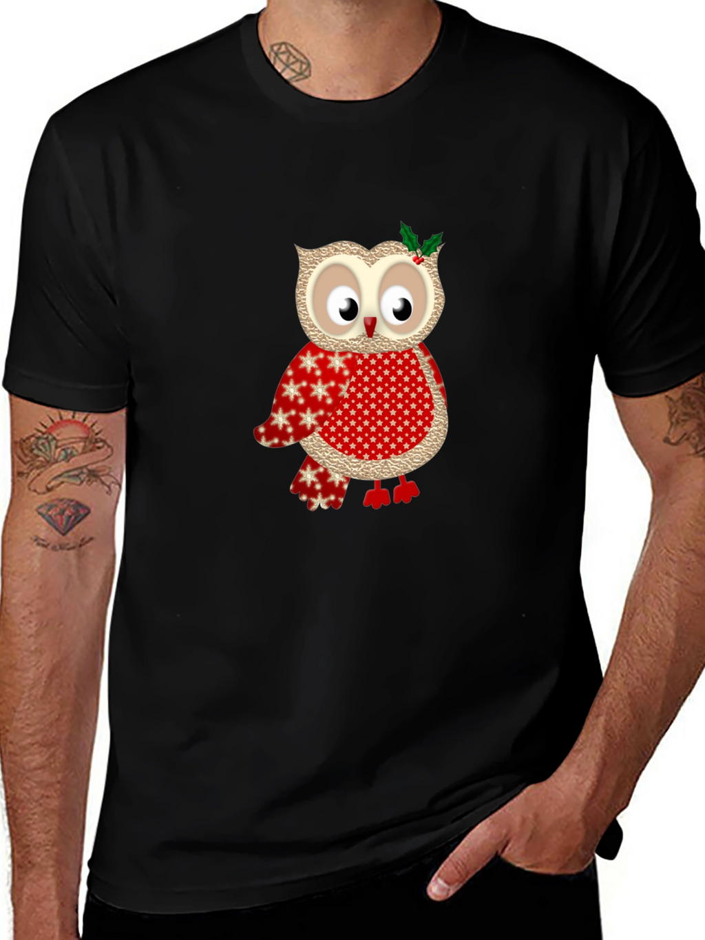 Festive Owl Graphic Tee - Holiday Edition