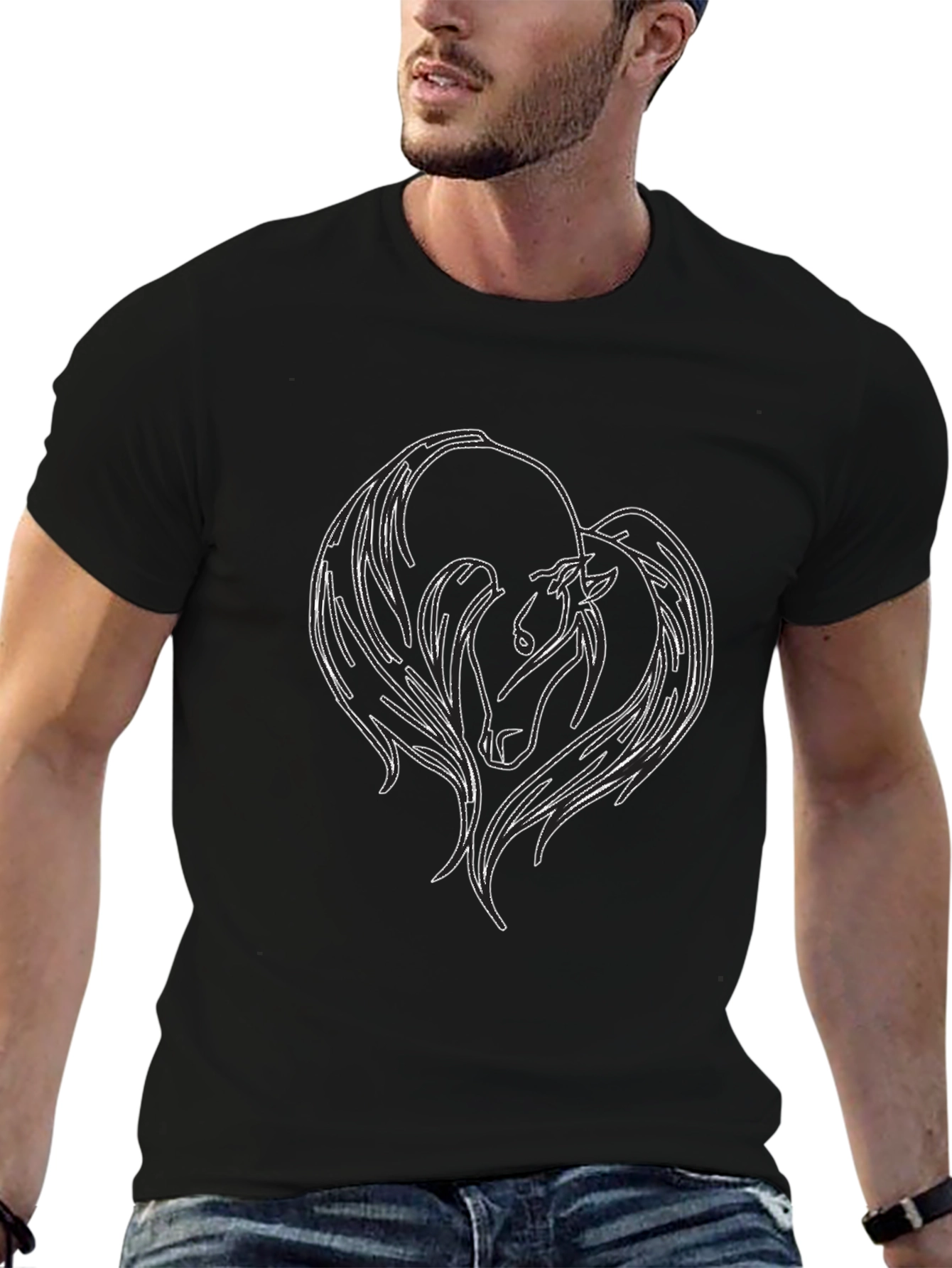 Black T-Shirt with Horse Graphic