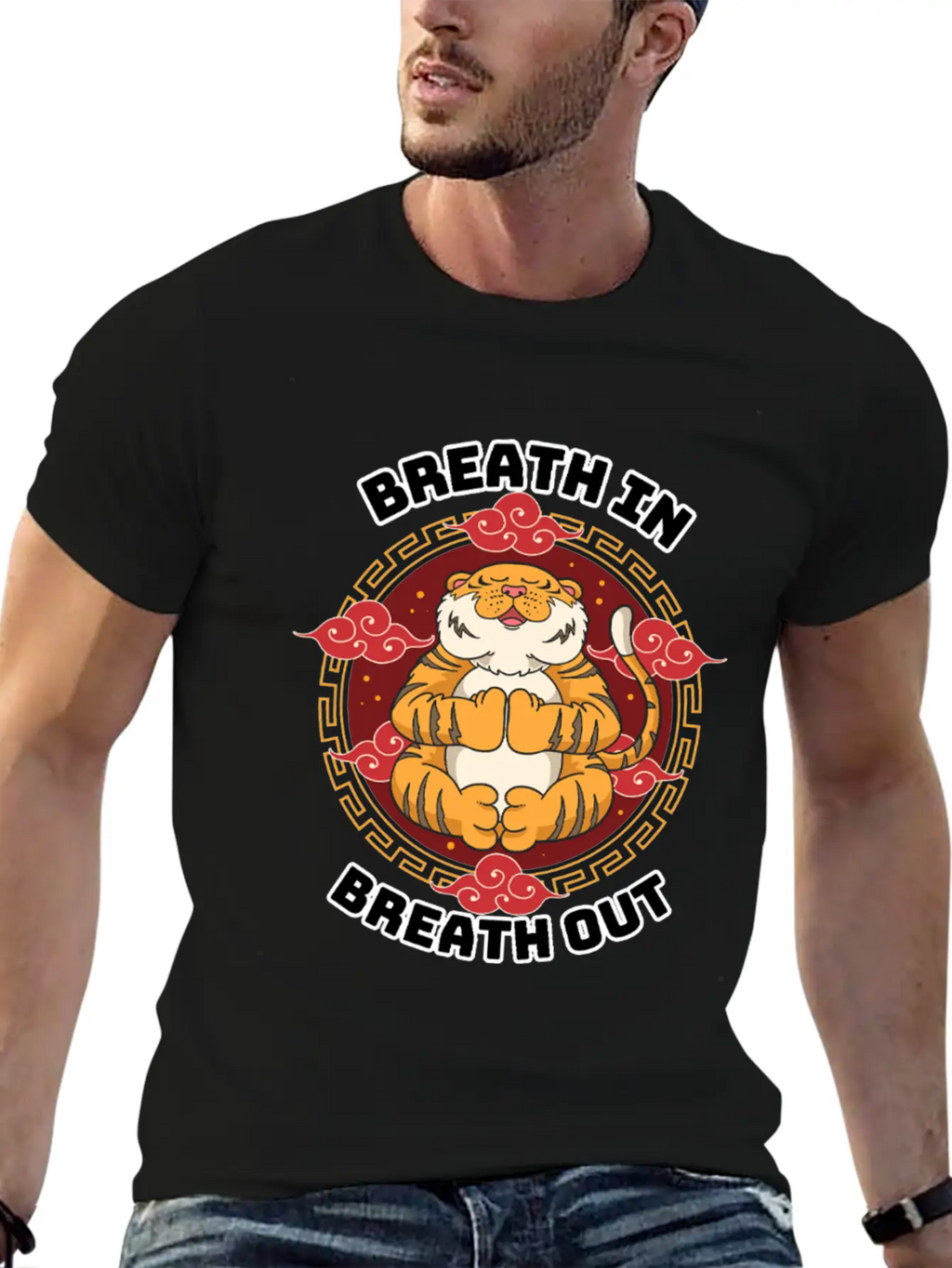 Zen Tiger Meditation - Breathe In, Breathe Out Unisex Casual T-Shirt – Clean Design For Daily Comfort