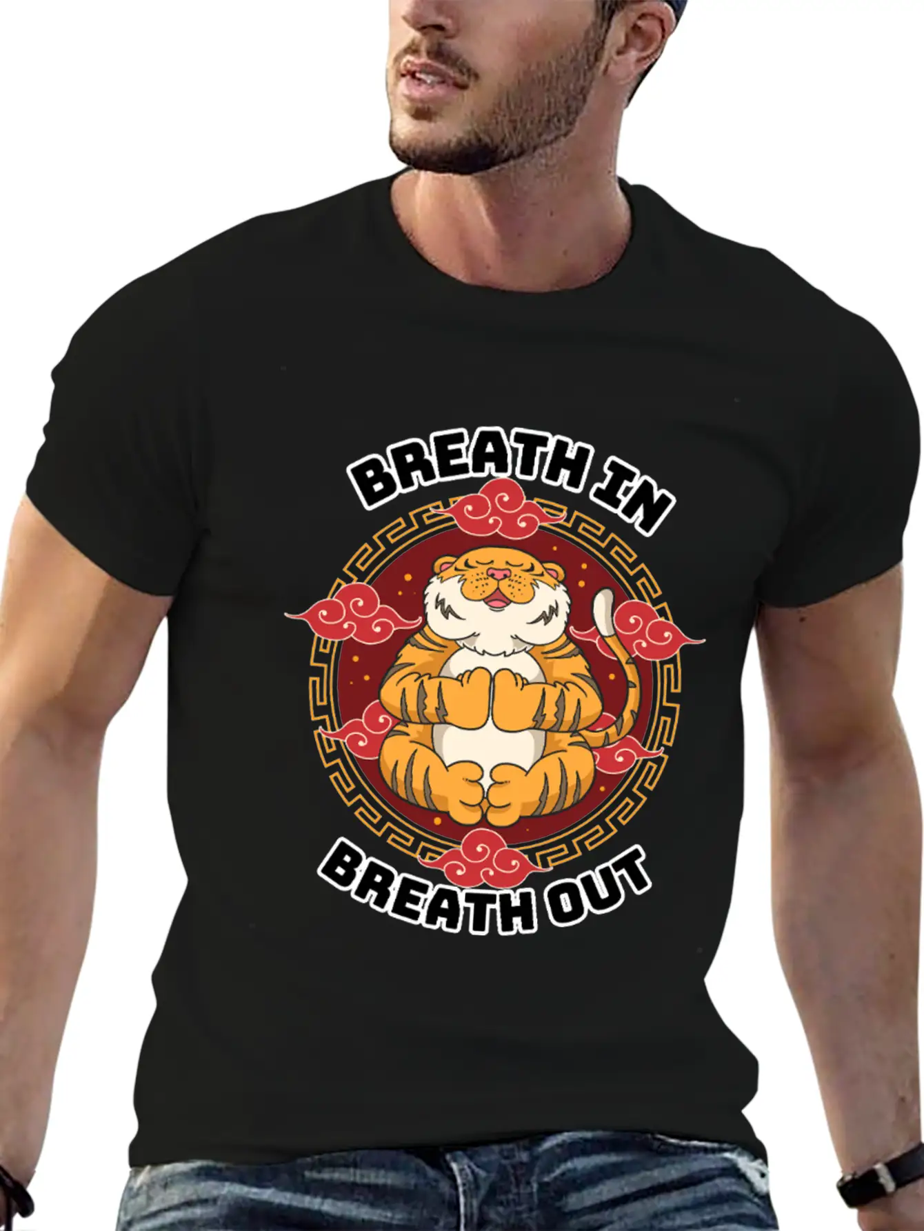 Zen Tiger Meditation - Breathe In, Breathe Out Unisex Casual T-Shirt – Clean Design For Daily Comfort