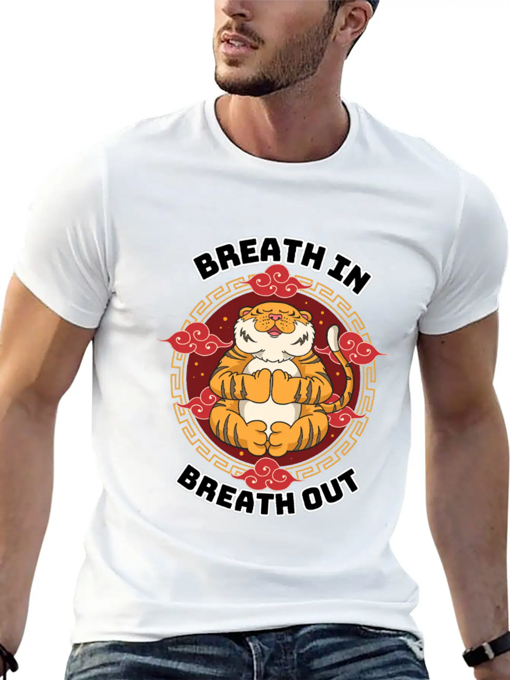 Zen Tiger Meditation - Breathe In, Breathe Out Unisex Casual T-Shirt – Clean Design For Daily Comfort