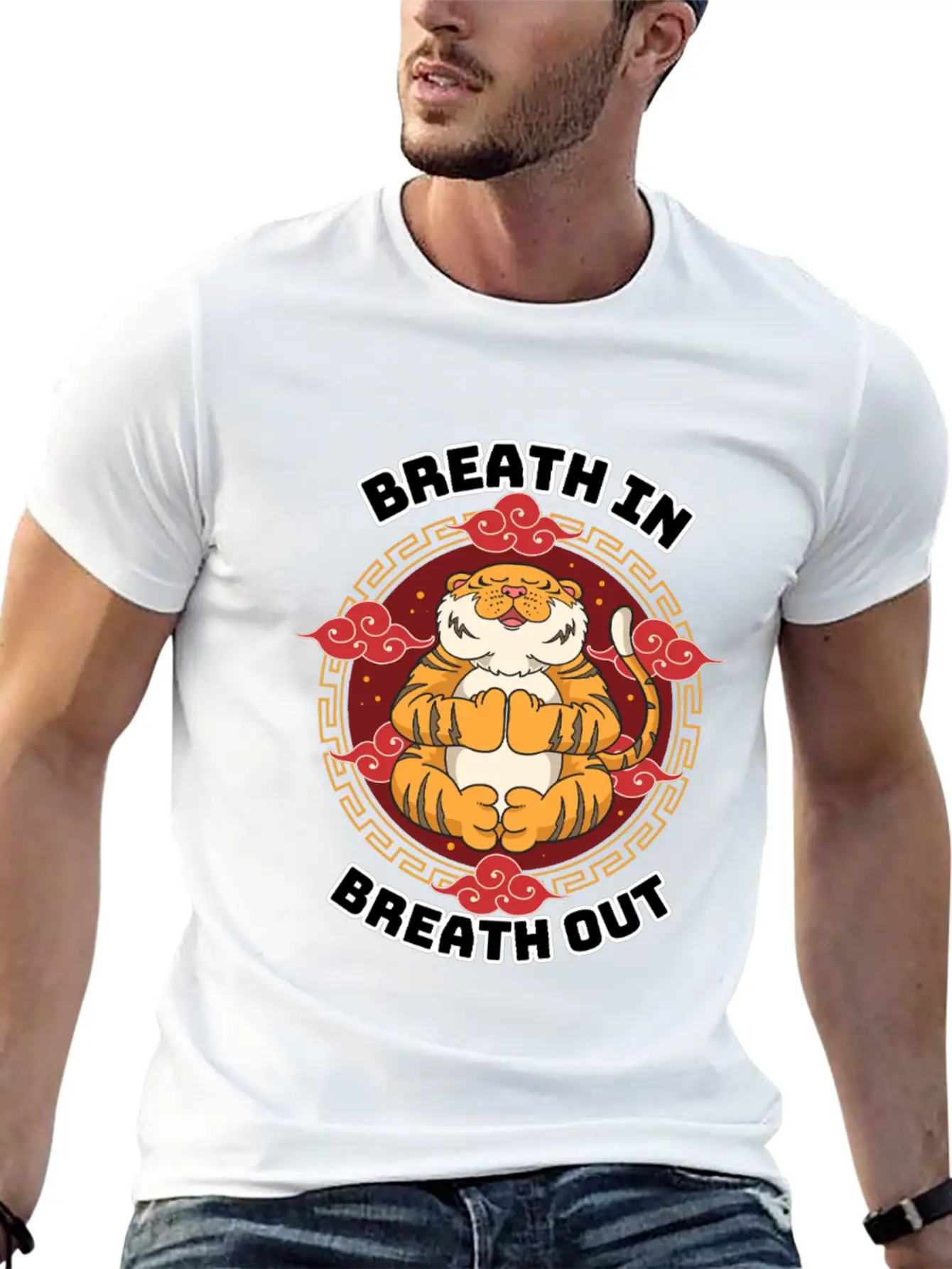 Zen Tiger Meditation - Breathe In, Breathe Out Unisex Casual T-Shirt – Clean Design For Daily Comfort