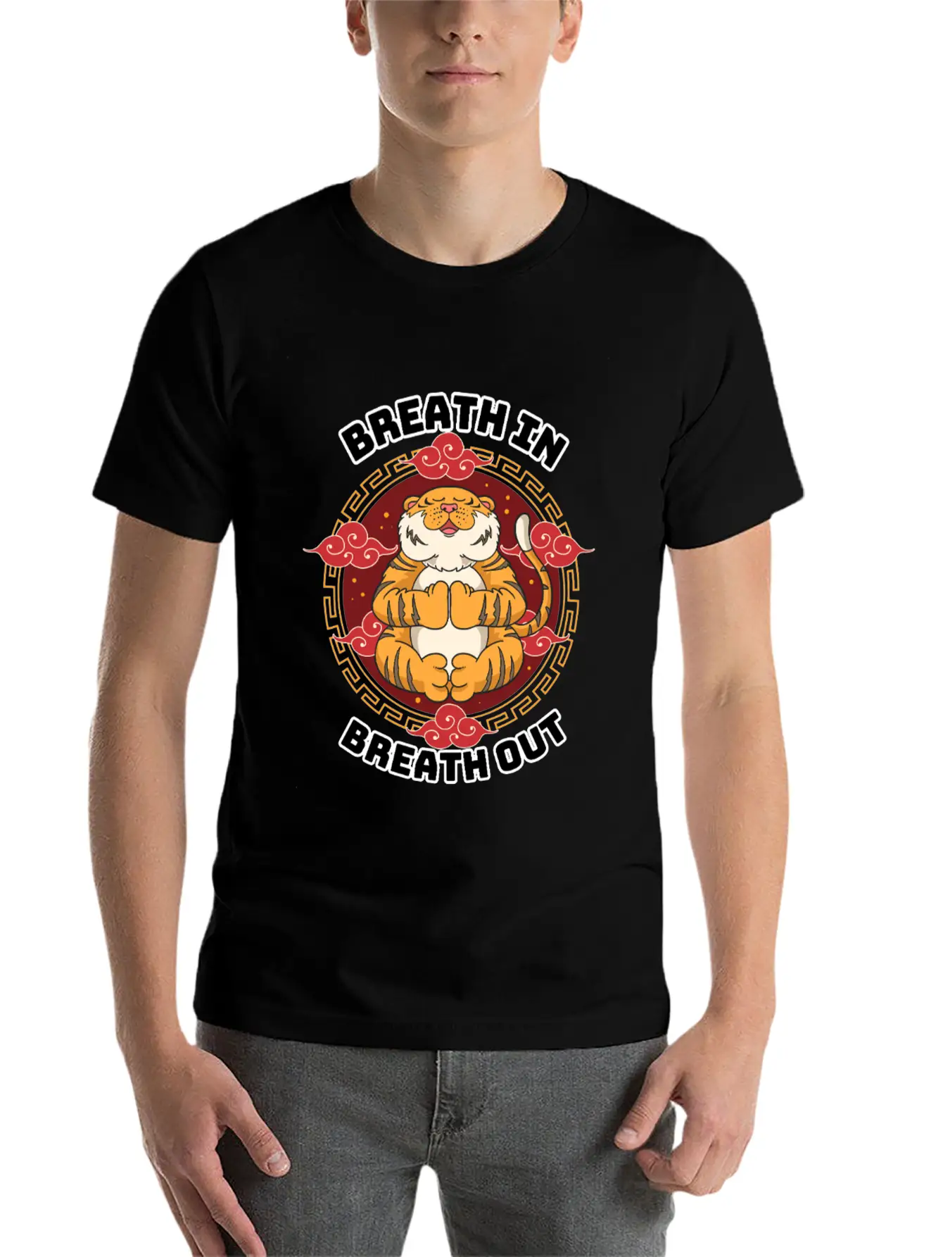 Zen Tiger Meditation - Breathe In, Breathe Out Unisex Casual T-Shirt – Clean Design For Daily Comfort