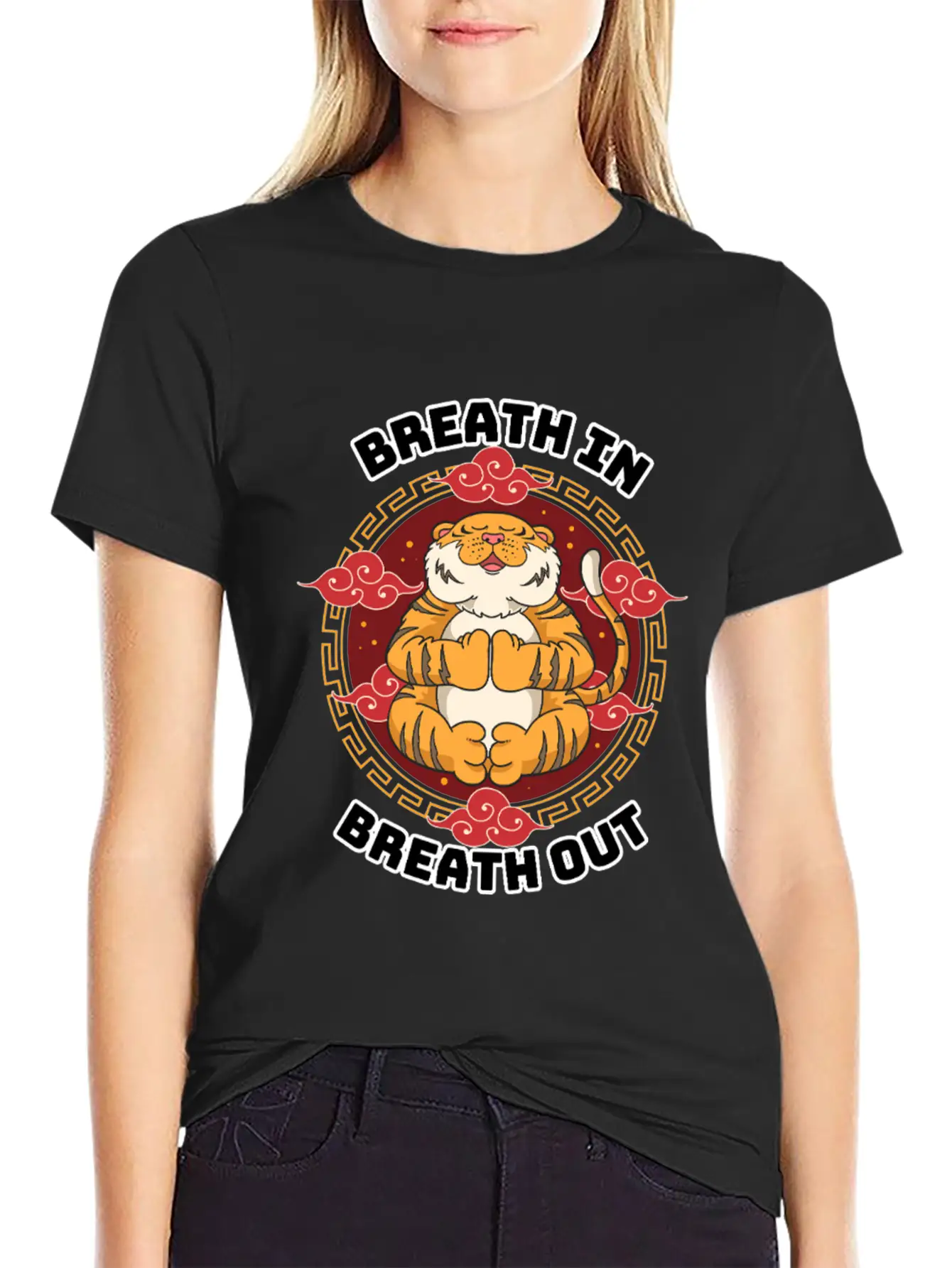Zen Tiger Meditation - Breathe In, Breathe Out Unisex Casual T-Shirt – Clean Design For Daily Comfort