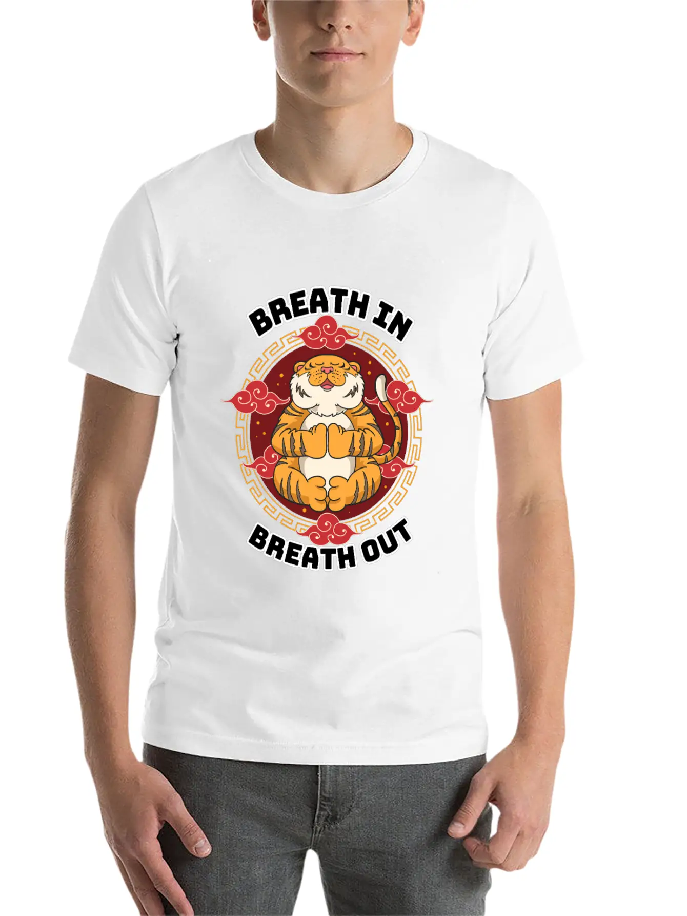 Zen Tiger Meditation - Breathe In, Breathe Out Unisex Casual T-Shirt – Clean Design For Daily Comfort