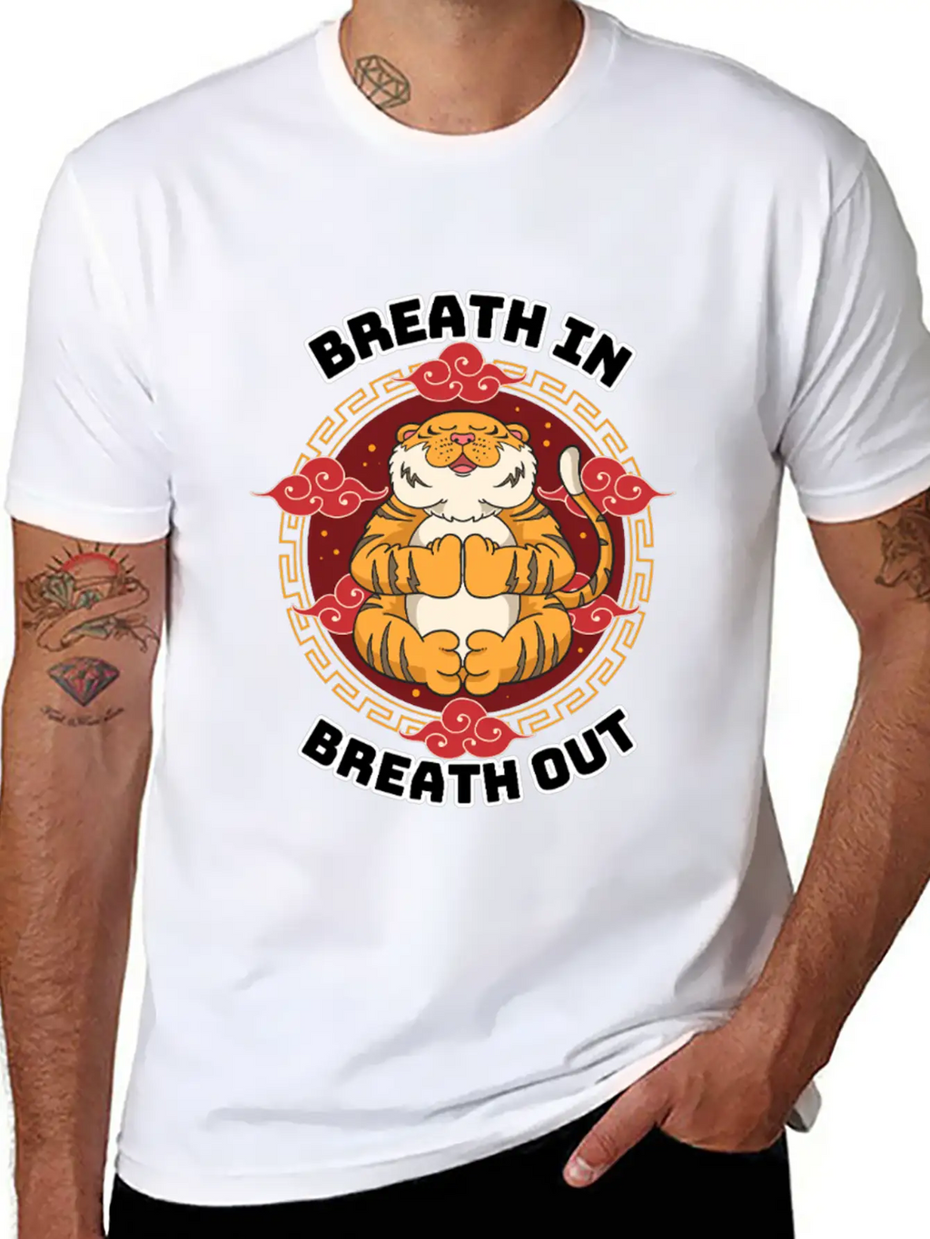 Zen Tiger Meditation - Breathe In, Breathe Out Unisex Casual T-Shirt – Clean Design For Daily Comfort