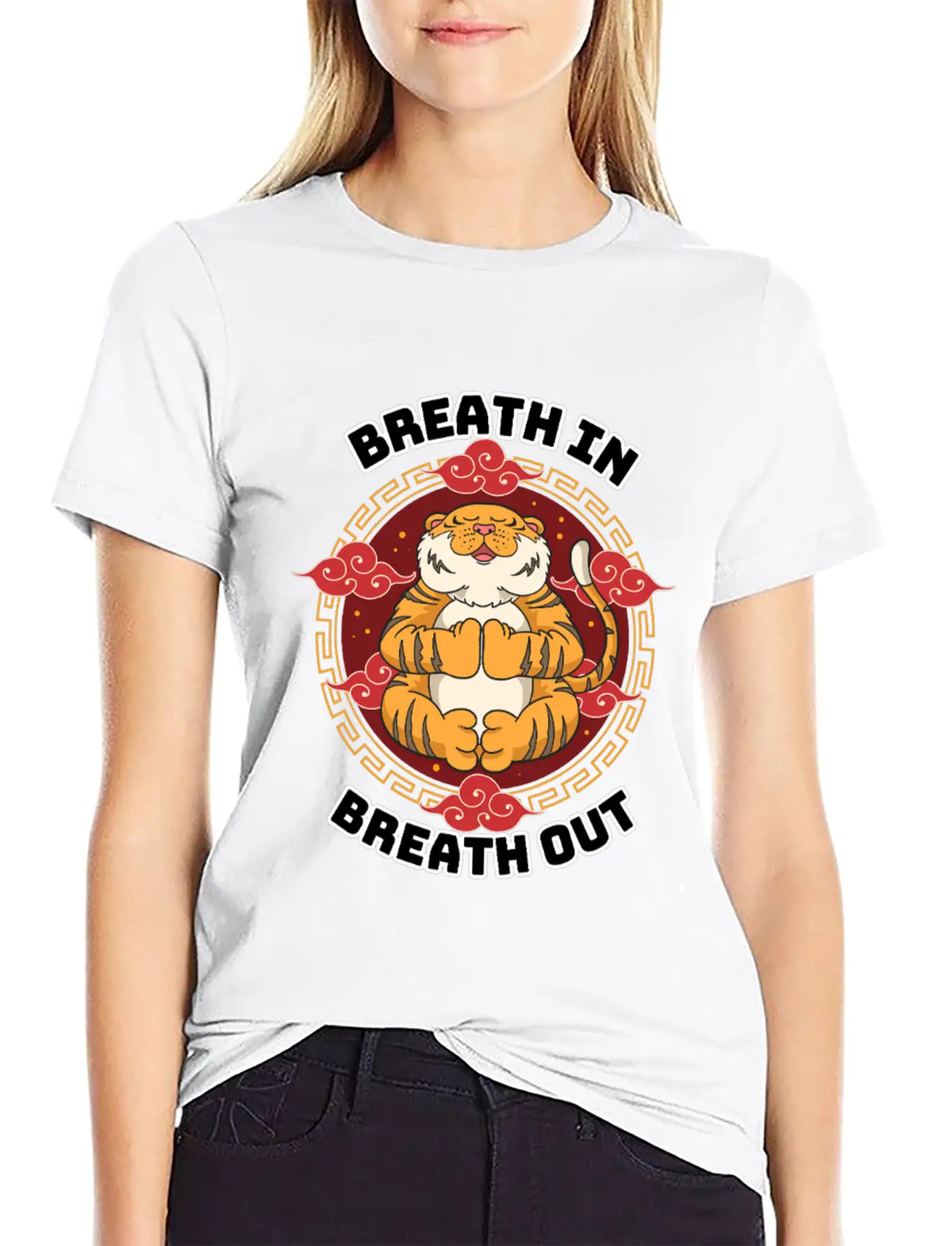 Zen Tiger Meditation - Breathe In, Breathe Out Unisex Casual T-Shirt – Clean Design For Daily Comfort