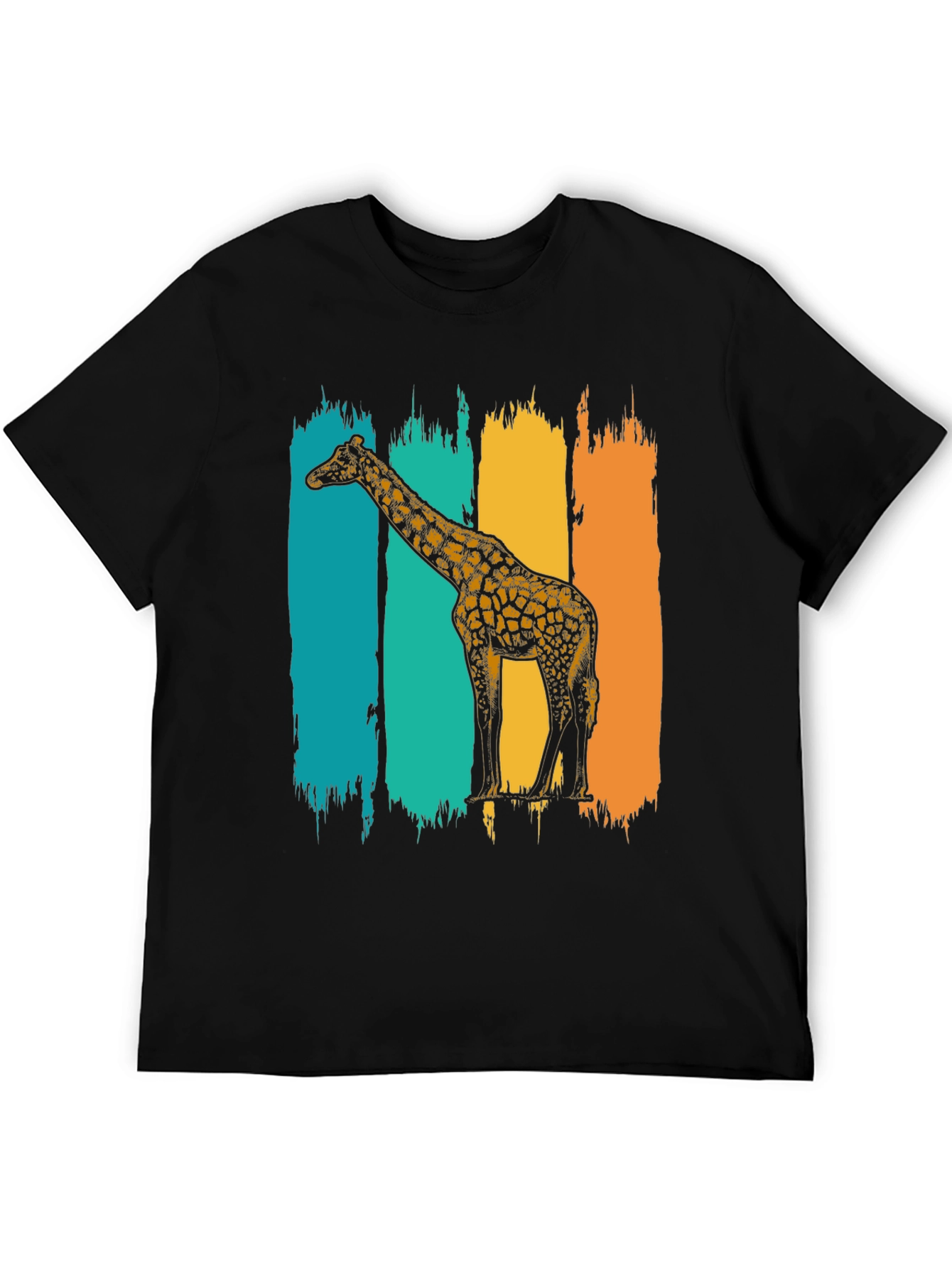 Retro Giraffe Graphic Tee - Stylish Mens Black T-Shirt