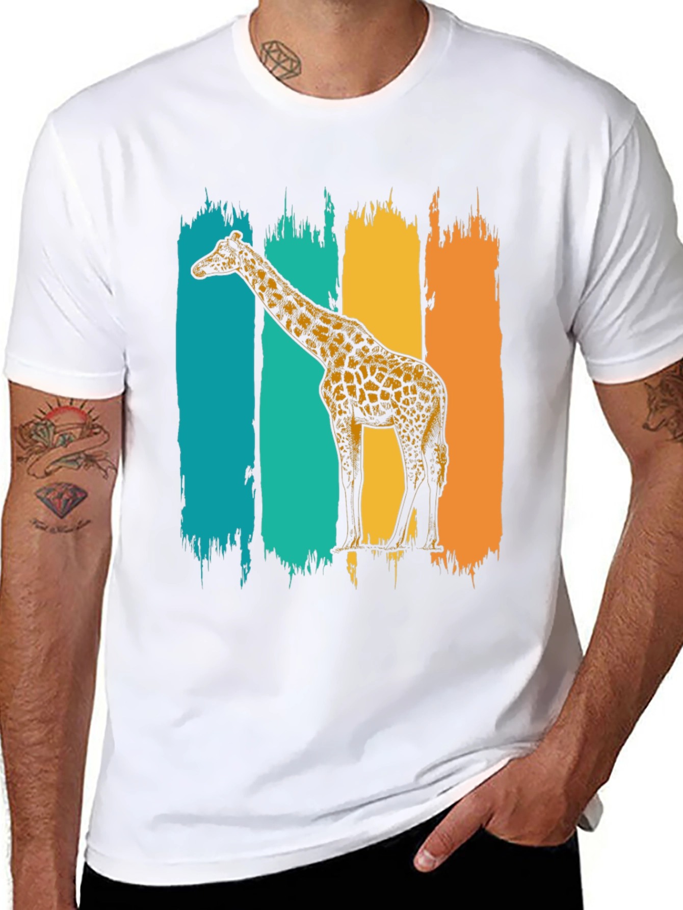 Retro Giraffe Graphic Tee - Stylish Mens Black T-Shirt