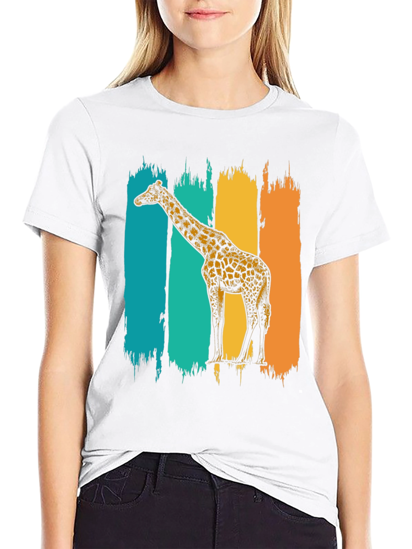 Retro Giraffe Graphic Tee - Stylish Mens Black T-Shirt